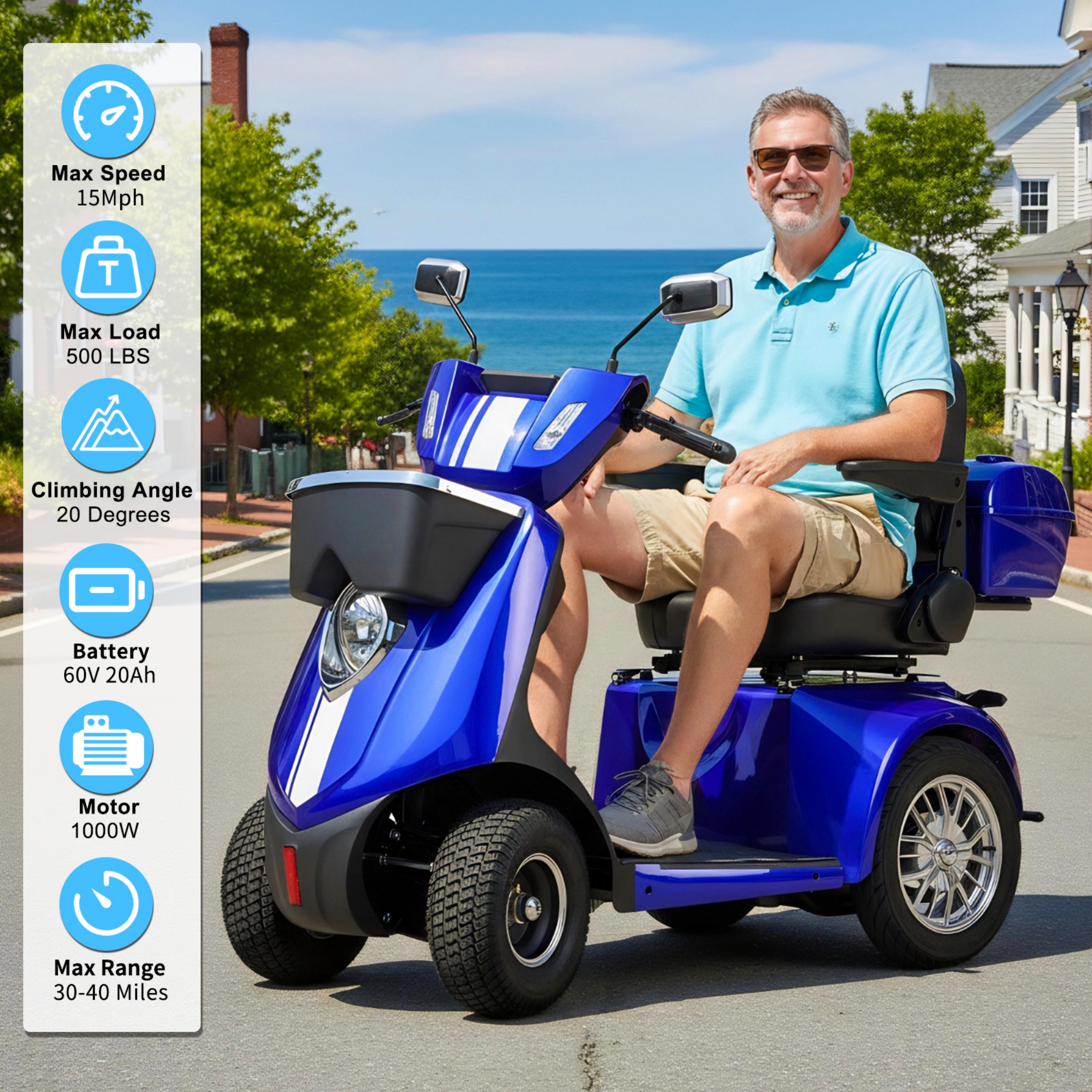 Xlluproid 1000W Heavy-Duty 4 Wheel Mobility Scooter - 500LBS Capacity All Terrain Electric Cart for Seniors,Adults