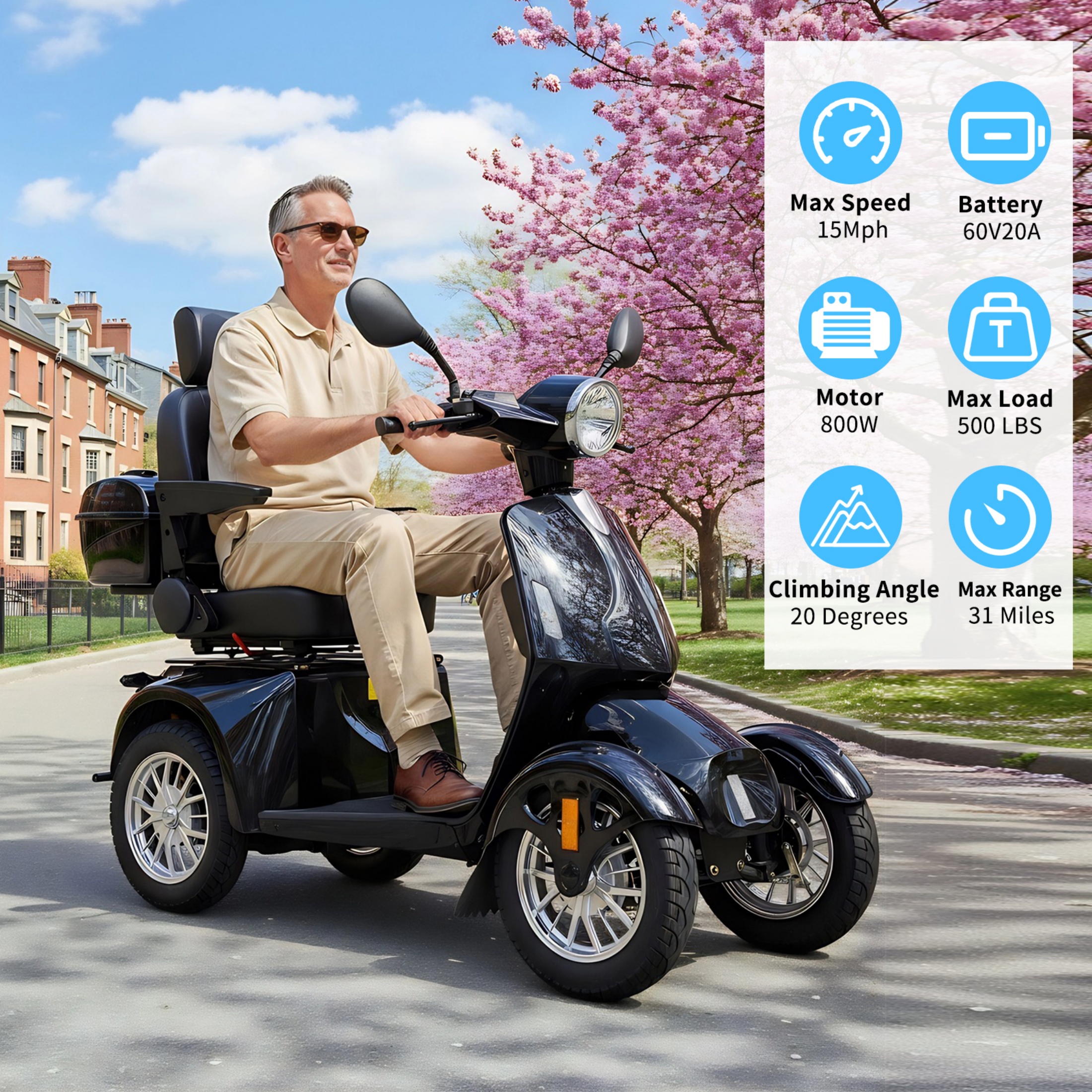 QEEKA Heavy-Duty All Terrain 4-Wheel Mobility Scooter, 500 lb Limit