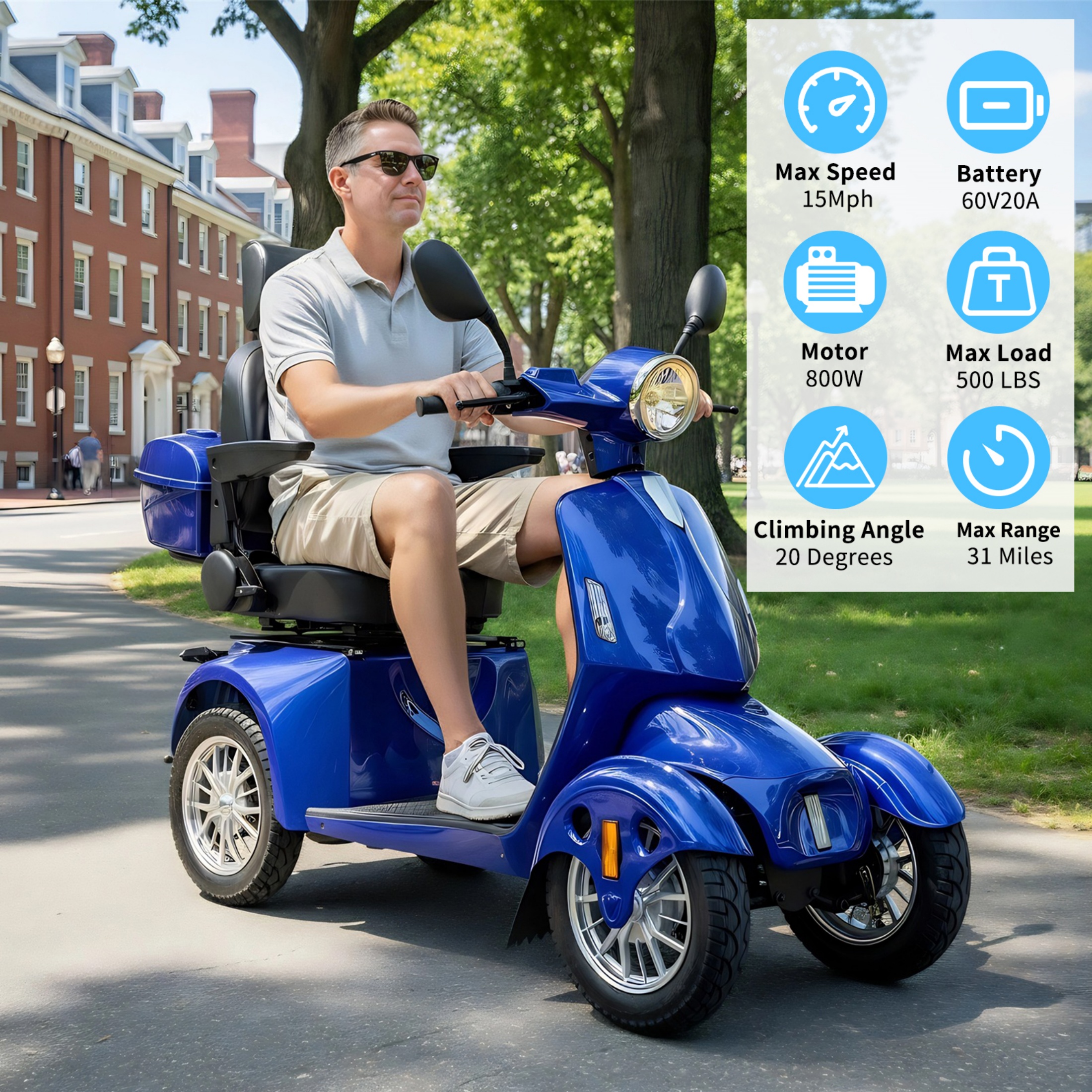 QEEKA Heavy-Duty All Terrain 4-Wheel Mobility Scooter, 500 lb Limit