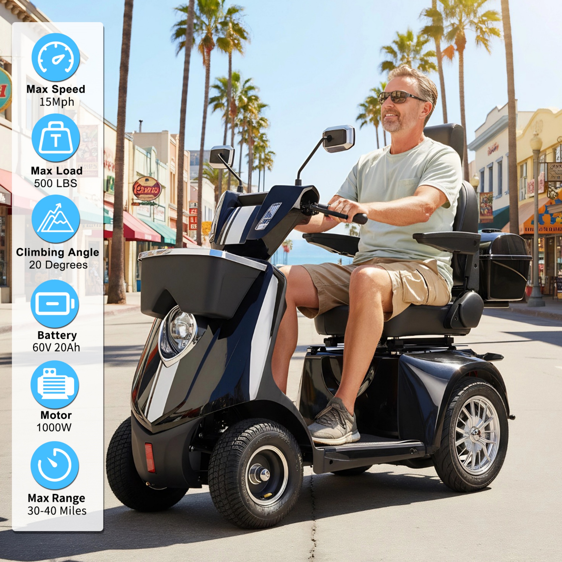 Xlluproid 1000W Heavy-Duty 4 Wheel Mobility Scooter - 500LBS Capacity All Terrain Electric Cart for Seniors,Adults