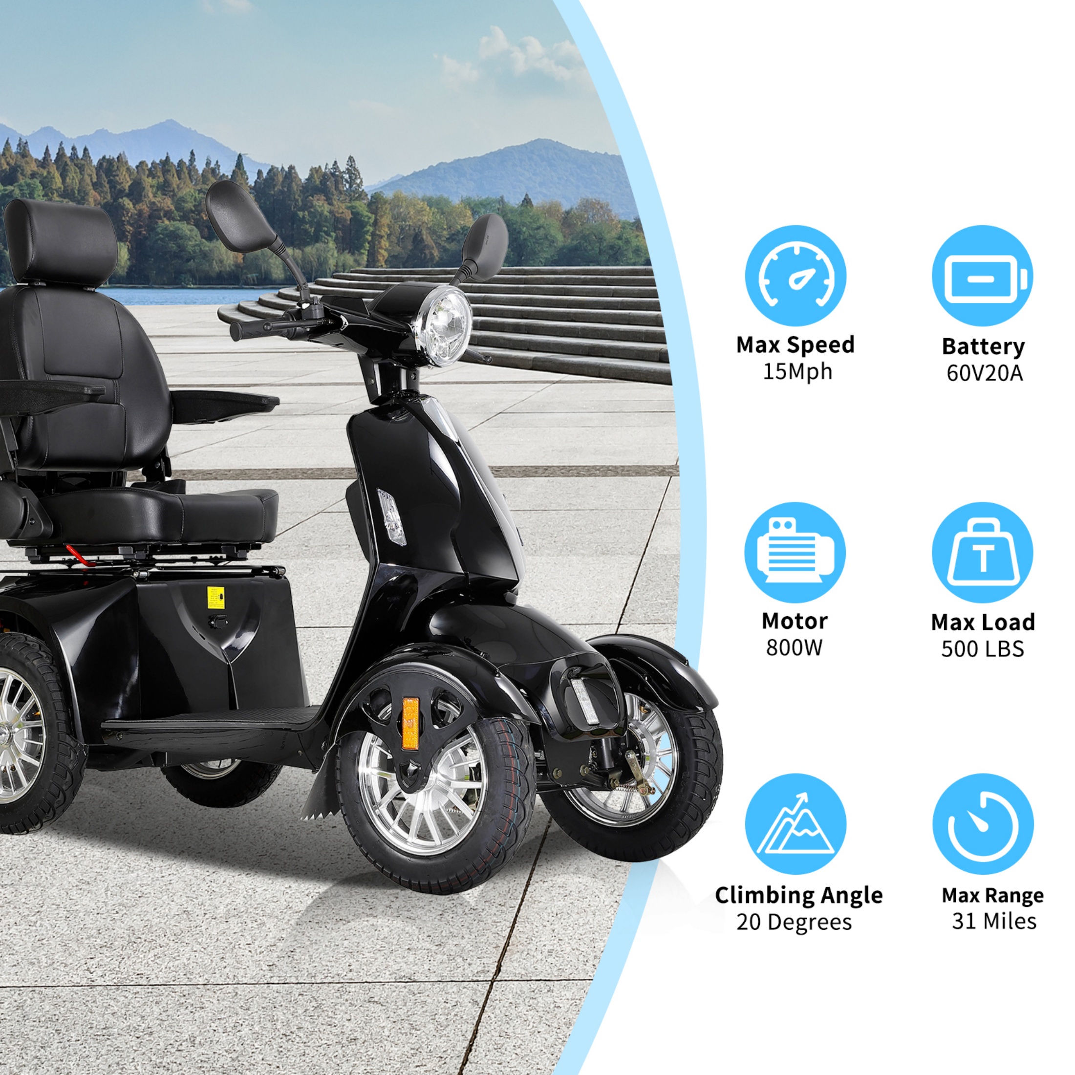 Xlluproid 4-Wheel Heavy Duty Mobility Scooter for Adults & Seniors - 800W Motor,Adjustable Seat,Remote Key & Locking Rear Storage Box