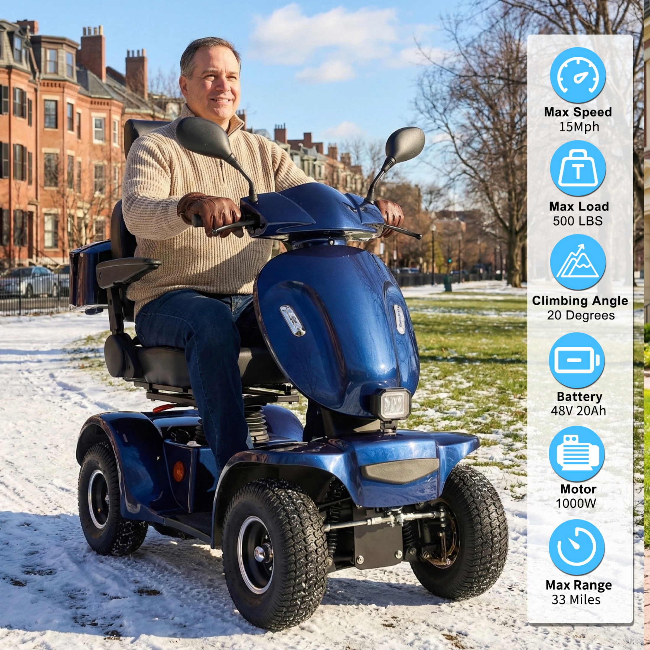 QEEKA Heavy Duty 4 Wheel Electric Mobility Scooter for Seniors & Adults,All Terrain,1000W Brushless Motor,33 Miles Long Range