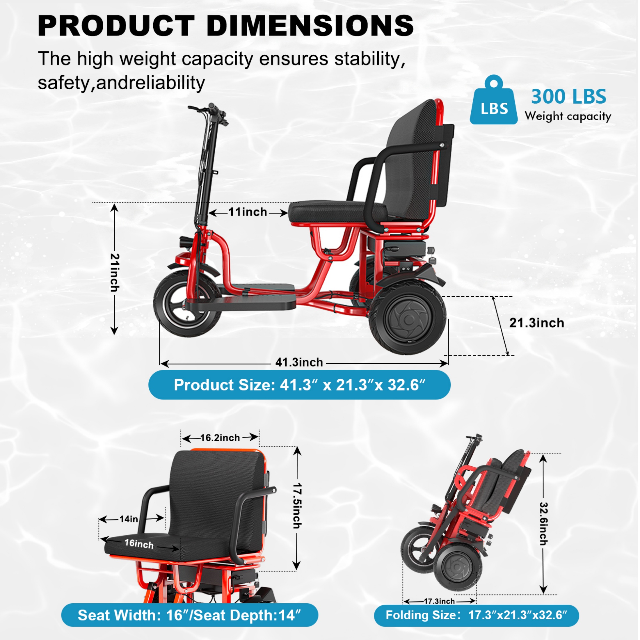 QEEKA Foldable 3 Wheel Mobility Scooter for Seniors and Adults,Fits in Car Trunk,Lightweight & High-Power 700W,300lbs Capacity,20 mile Range,Black