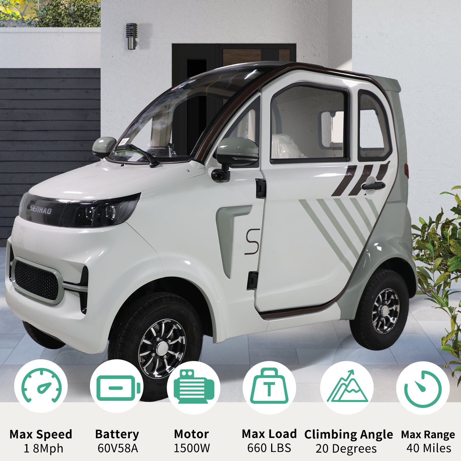 QEEKA Fully Enclosed Mobility Scooter - 4-Wheel 1500W,3 Passengers,All-Weather Protection,Suitable for Adults and Seniors