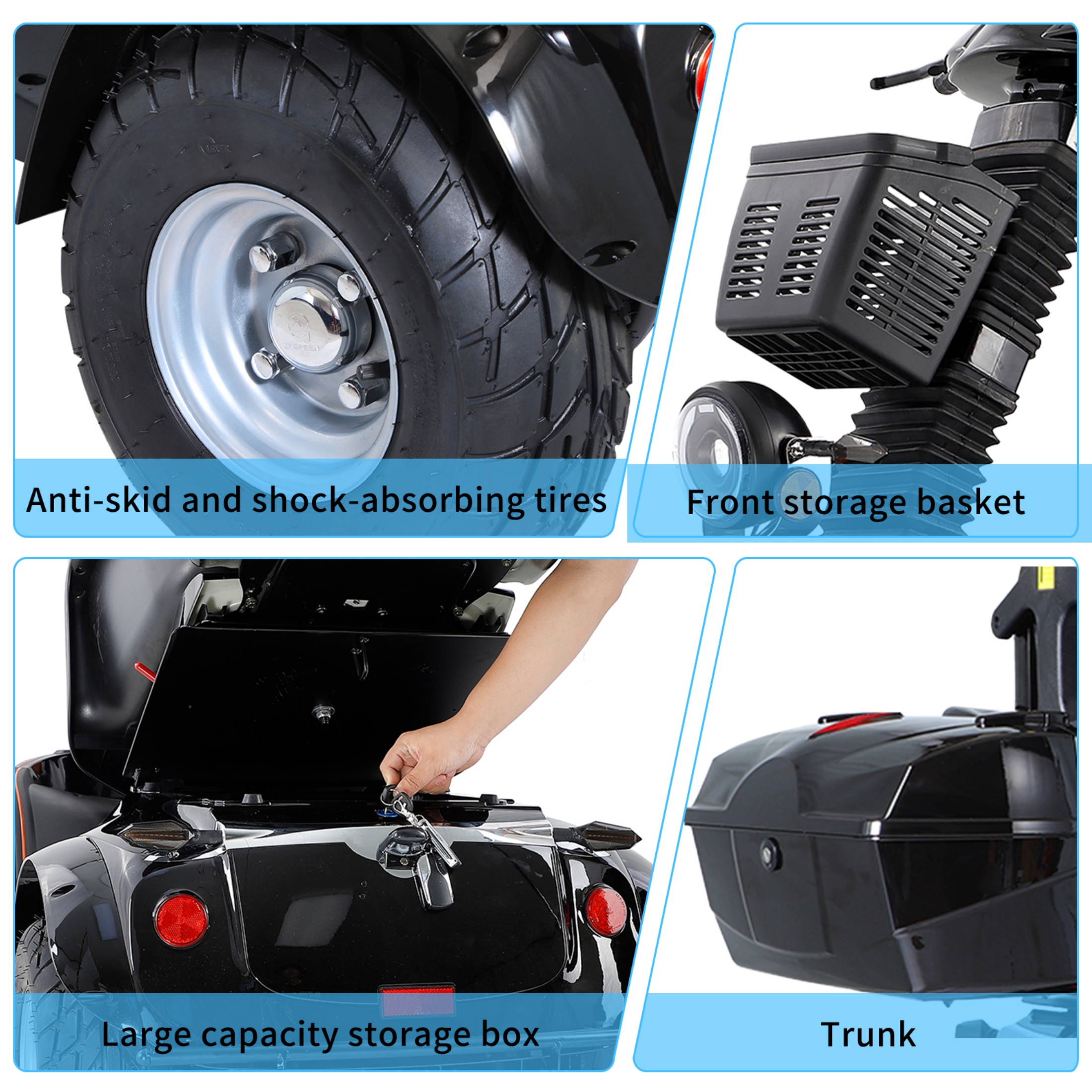 QEEKA Mobility Scooter,Heavy Duty 4 Wheel Mobility Scooters,1000W All Terrain for Seniors & Adults,600 lbs Capacity,Black