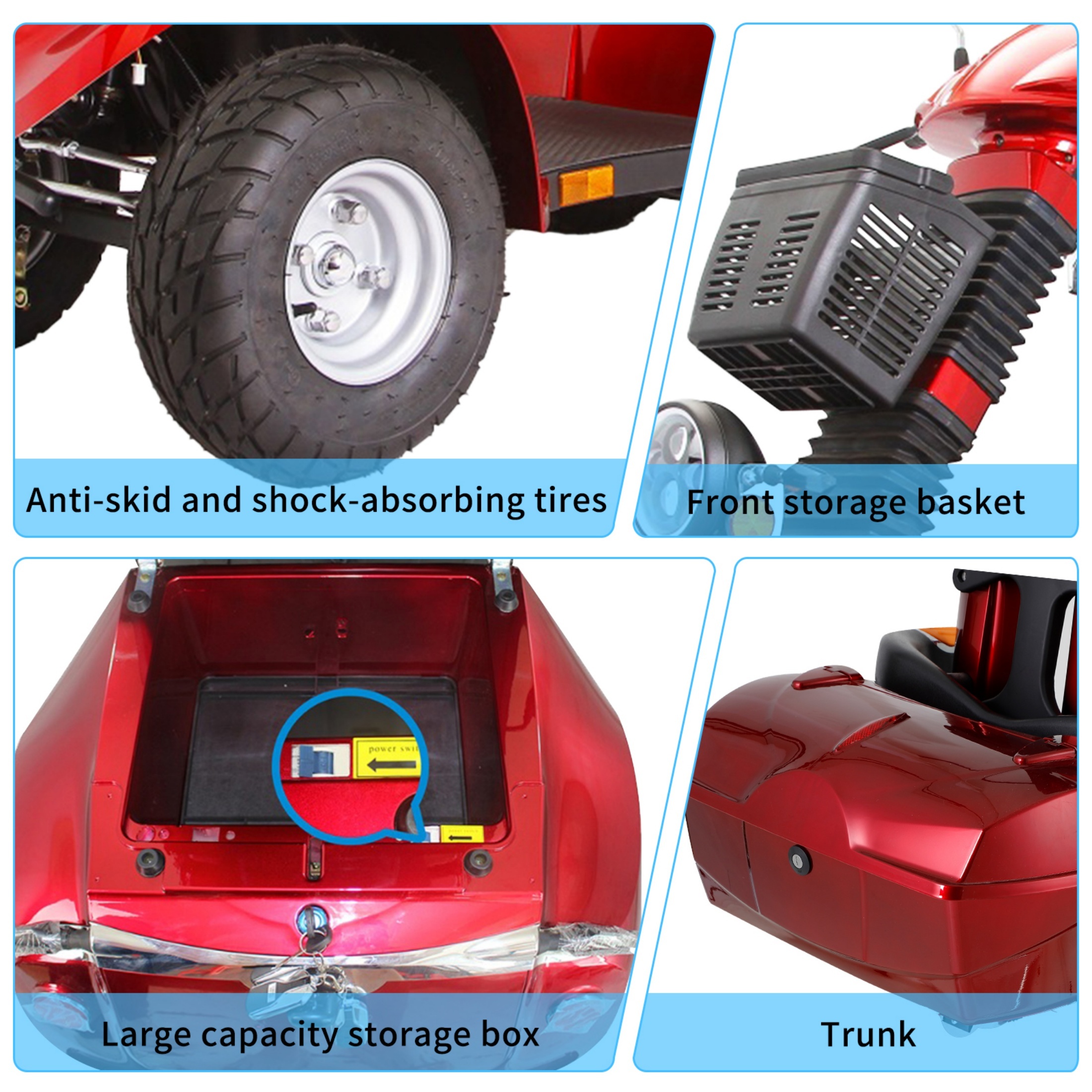 QEEKA Heavy Duty 4 Wheel Mobility Scooters,1000W All Terrain for Seniors & Adults,600 lbs Capacity,Red