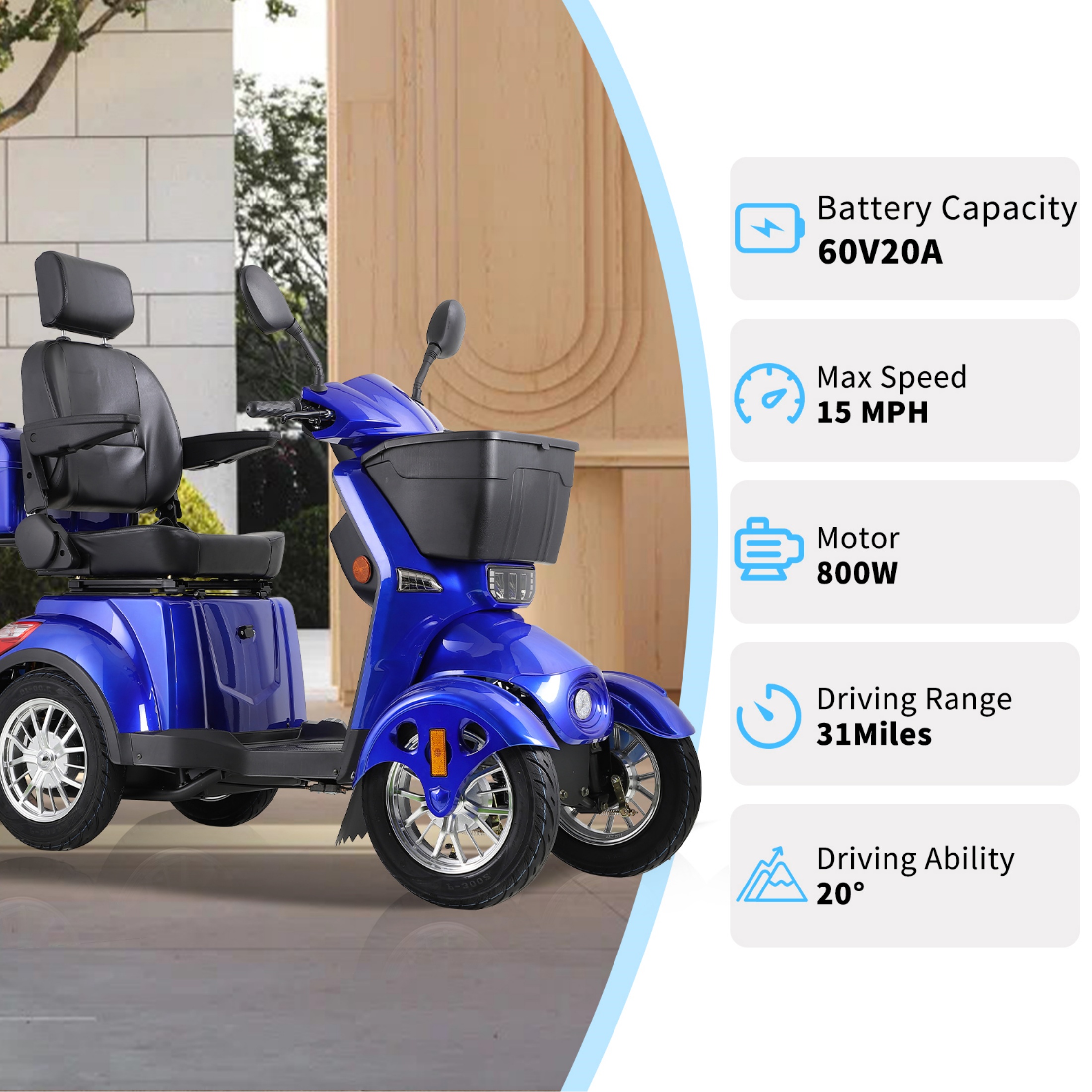 QEEKA All Terrain Mobility Scooter,Heavy-Duty 4 Wheel Mobility Scooters 500lbs Capacity -800W,Handicap Scooters for Seniors & Adults Travel,Elderly,Remote Key