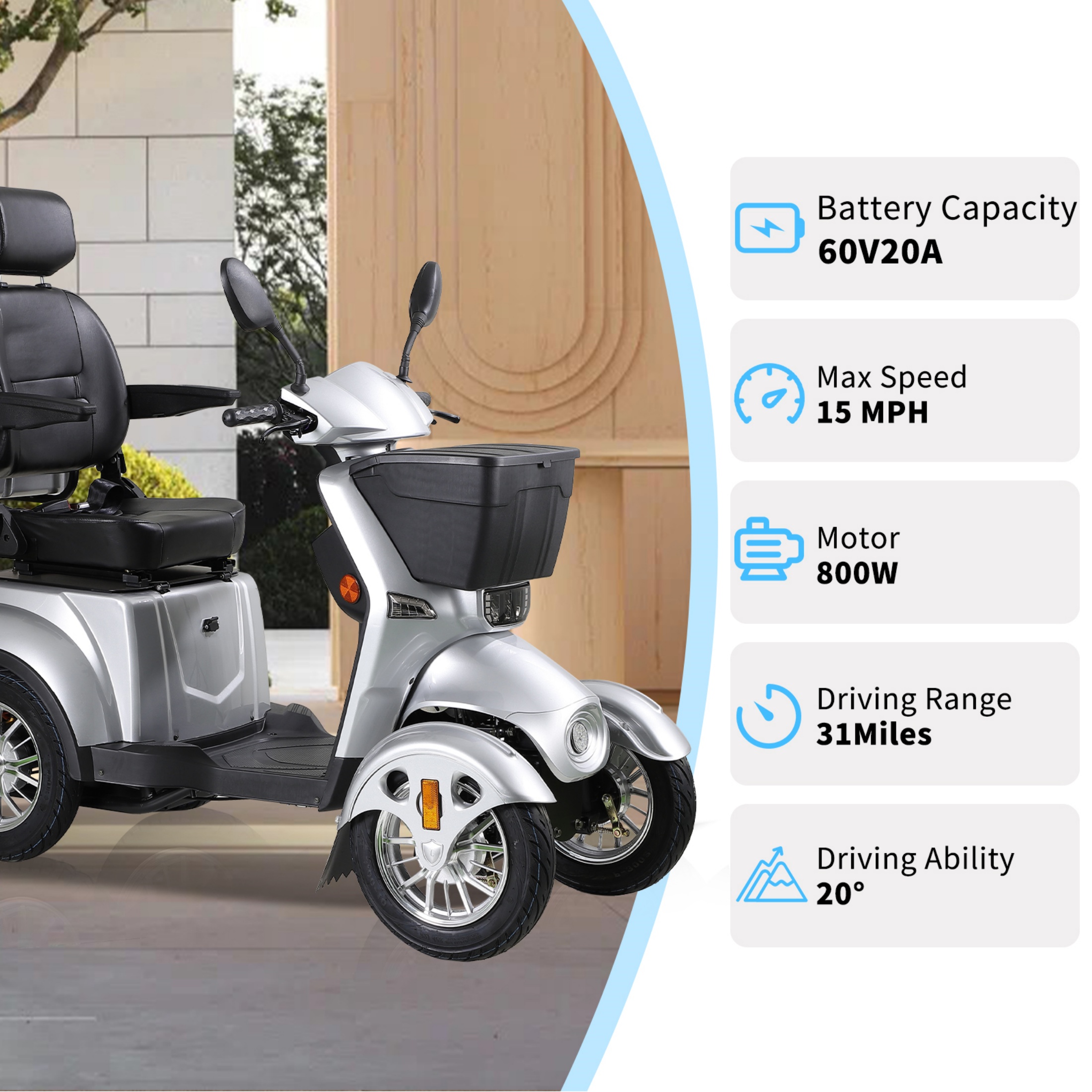 QEEKA All Terrain Mobility Scooter,Heavy-Duty 4 Wheel Mobility Scooters 500lbs Capacity -800W,Handicap Scooters for Seniors & Adults Travel,Elderly,Remote Key