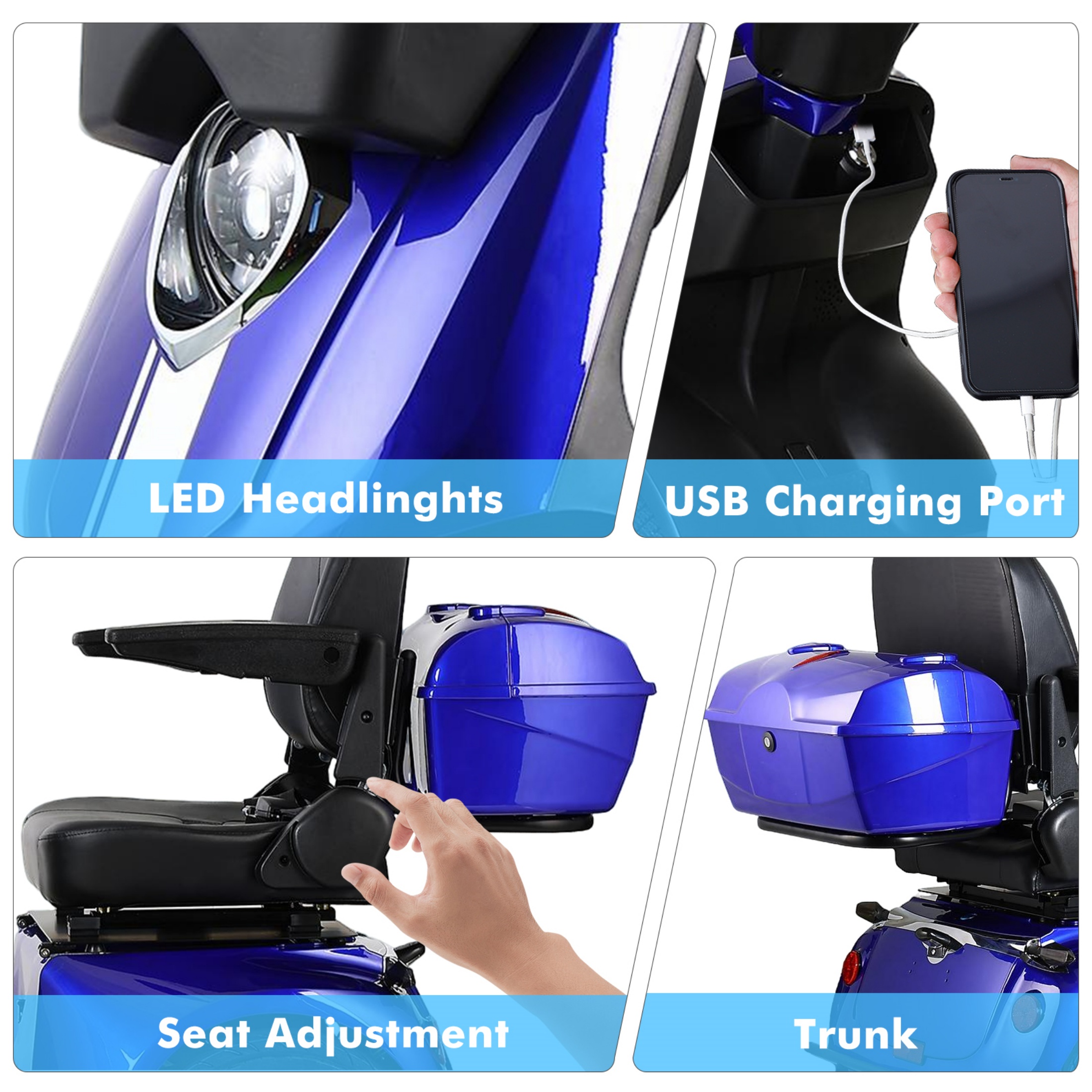 Xlluproid 1000W Heavy-Duty 4 Wheel Mobility Scooter - 500LBS Capacity All Terrain Electric Cart for Seniors,Adults