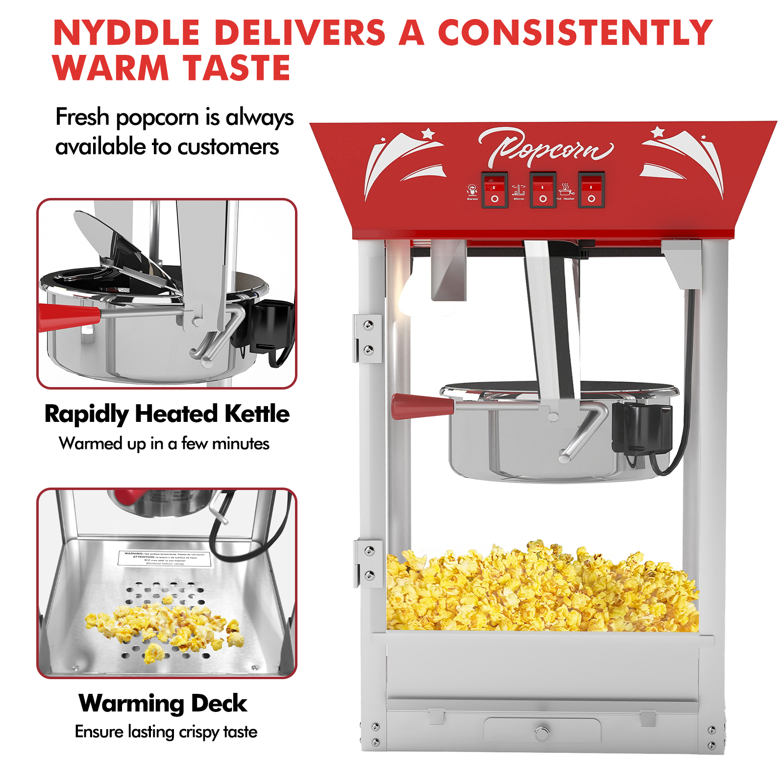 QEEKA 12Oz Commercial Popcorn Maker Machine - 850W Stainless Steel Popper with Warming Deck & Tempered Glass,Great for Parties,Movie Nights & Home Theater