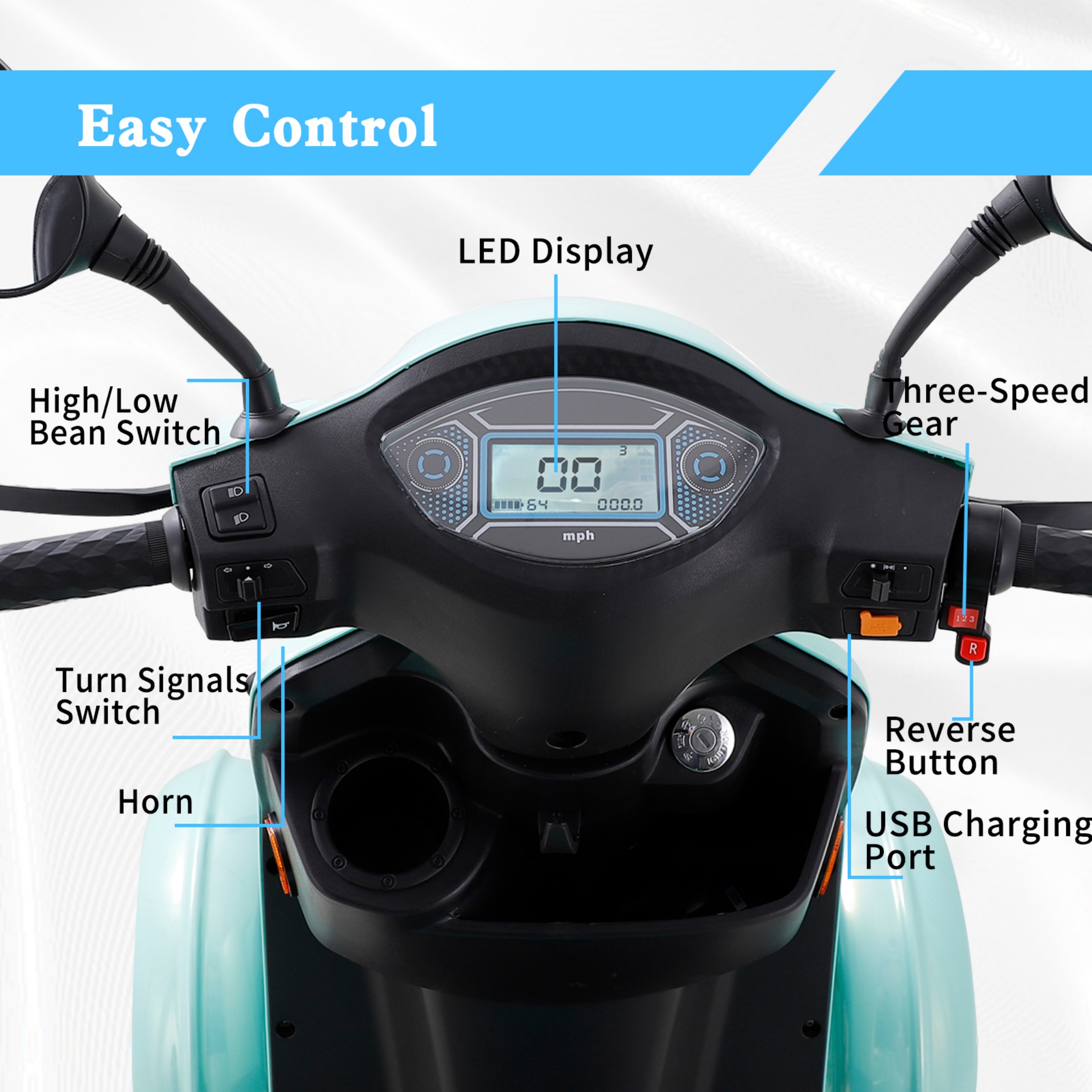 QEEKA 4-Wheel Mobility Scooter with Electric Powered Chair, Green, 500lb Limit