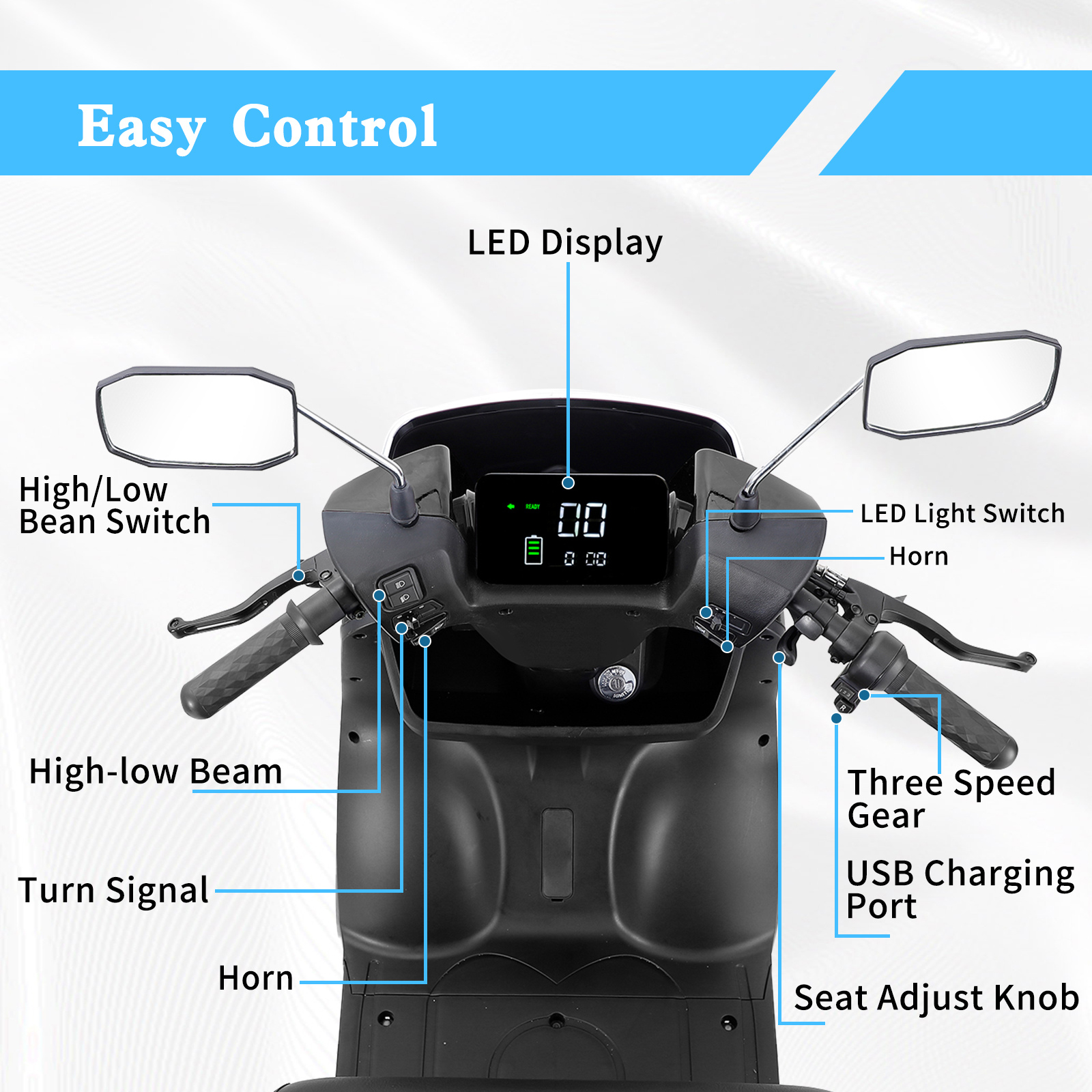 QEEKA 2-Seater Heavy-Duty All-Terrain Electric Mobility Scooter for Adults & Seniors,1000W Motor,500 LBS Capacity,Adjustable Seat,Black