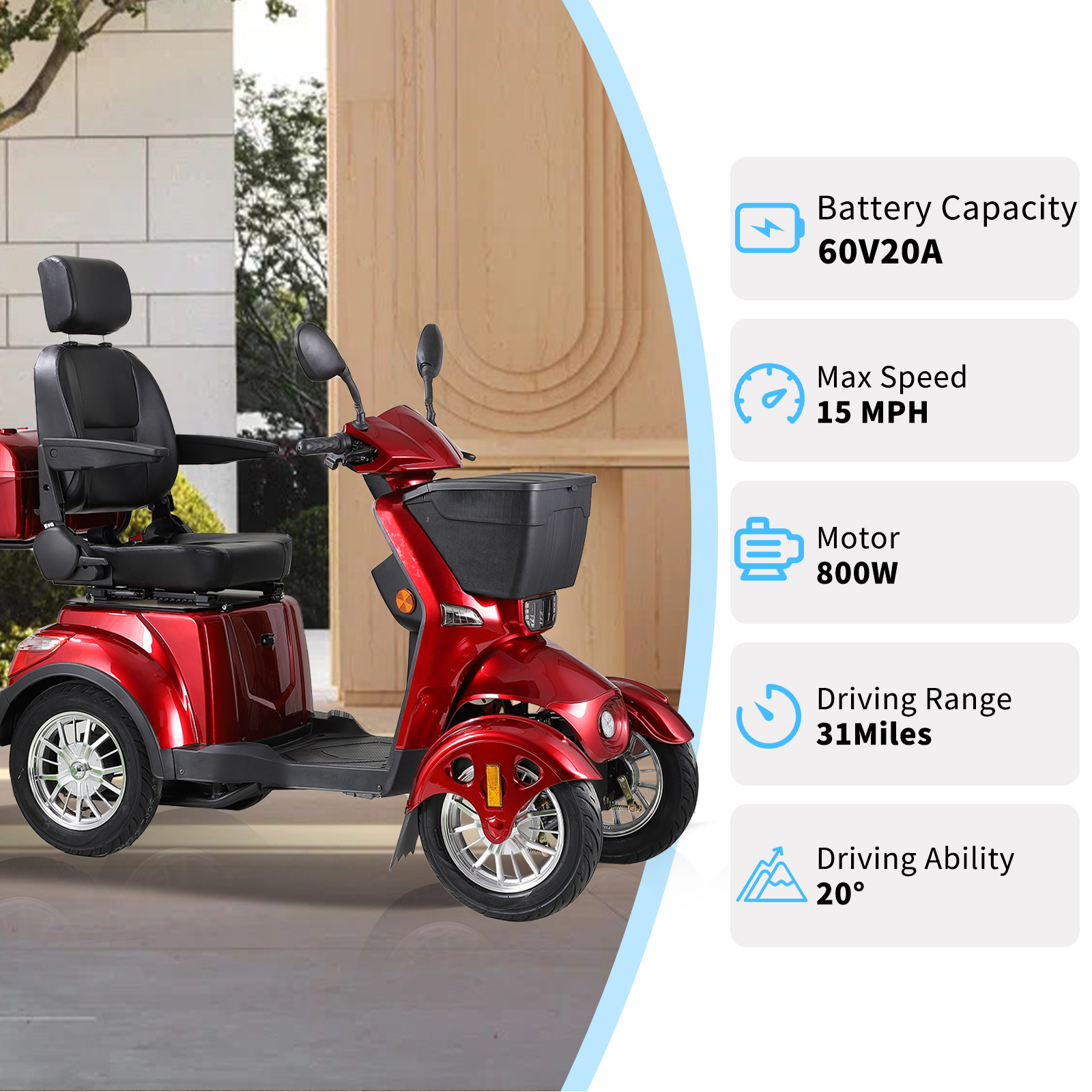 Xlluproid All Terrain 4 Wheel Mobility Scooter - Heavy Duty 800W Motor,500 lbs Weight Capacity,for Adults & Seniors Outdoor Travel - Includes Remote Control Key