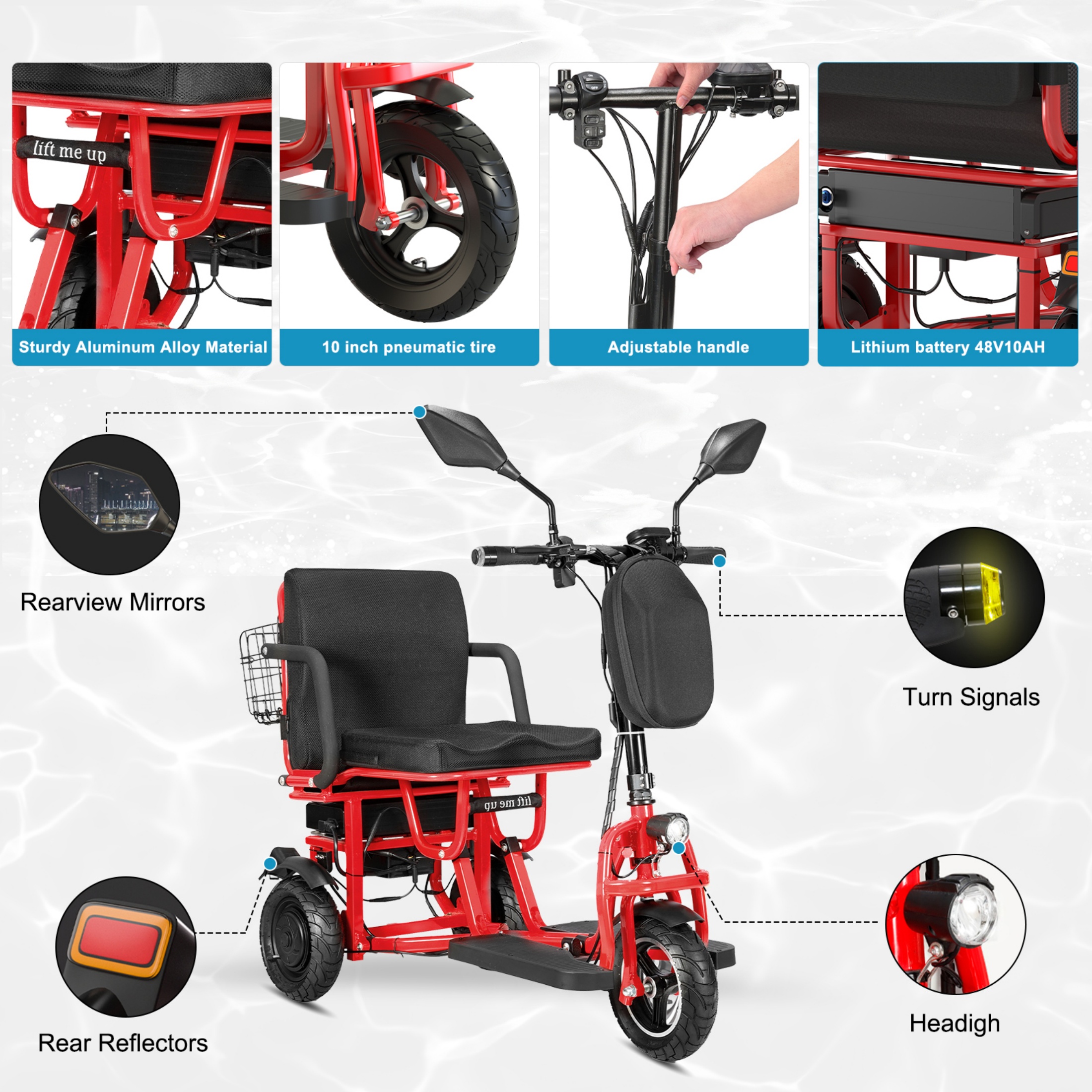 QEEKA Foldable 3 Wheel Mobility Scooter for Seniors and Adults,Fits in Car Trunk,Lightweight & High-Power 700W,300lbs Capacity,20 mile Range,Black