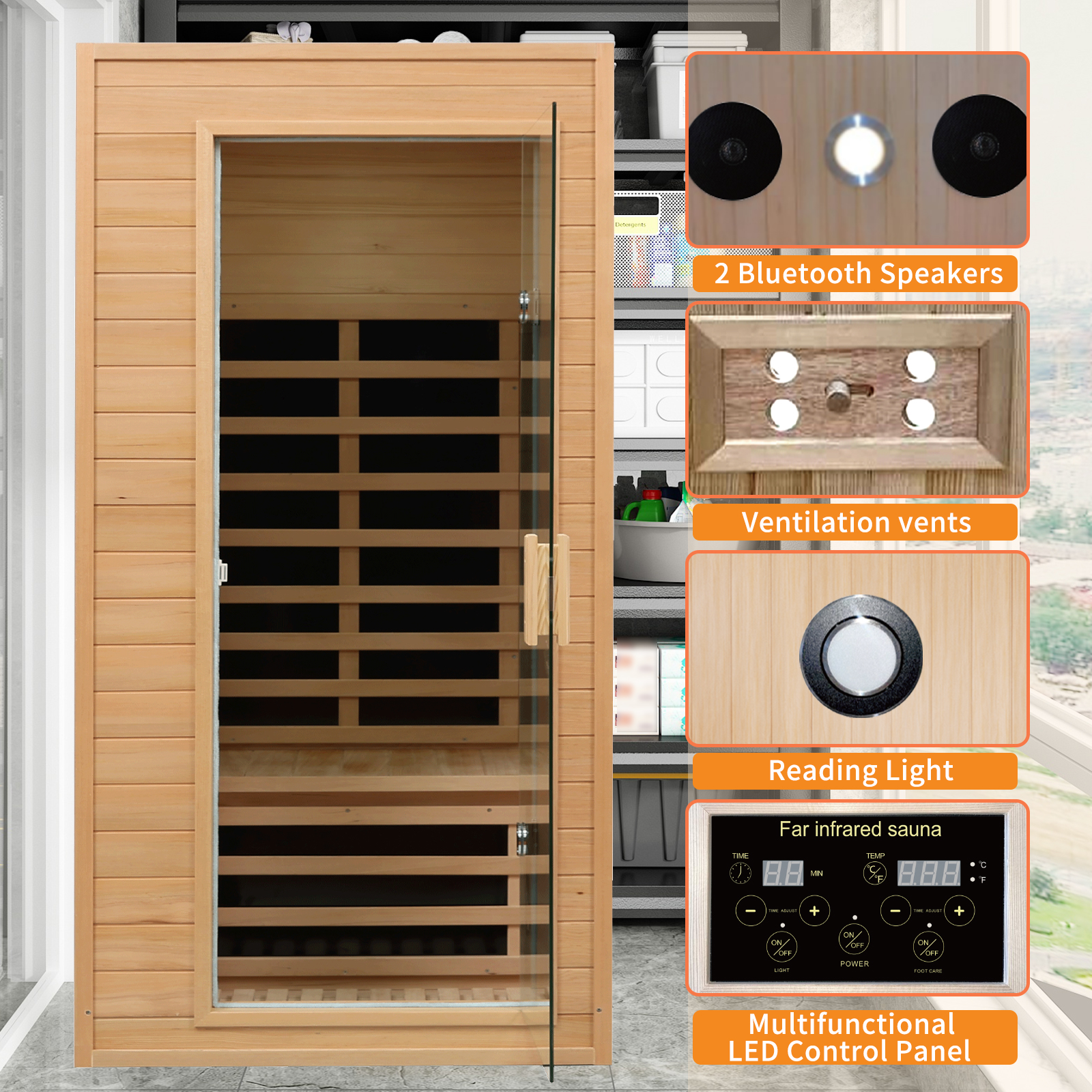 CTOSPOATO Infrared Saunas for Home 1 Person Indoor Sauna Dry Sauna for Home,1290W Low Emf Infrared Sauna Red Light Saunas for Home with Bluetooth Reading Light