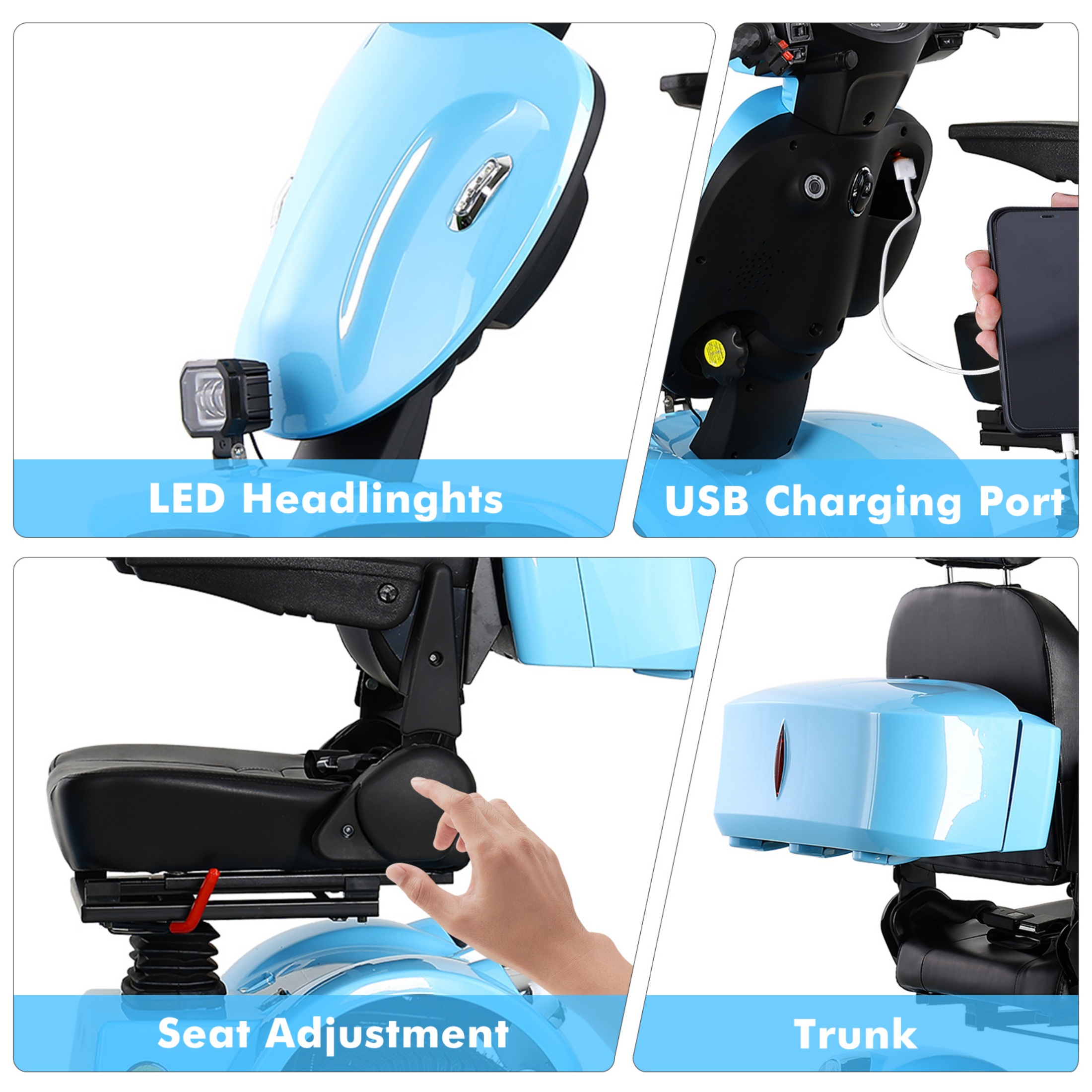 QEEKA Heavy Duty 4 Wheel Electric Mobility Scooter for Seniors & Adults,All Terrain,1000W Brushless Motor,33 Miles Long Range