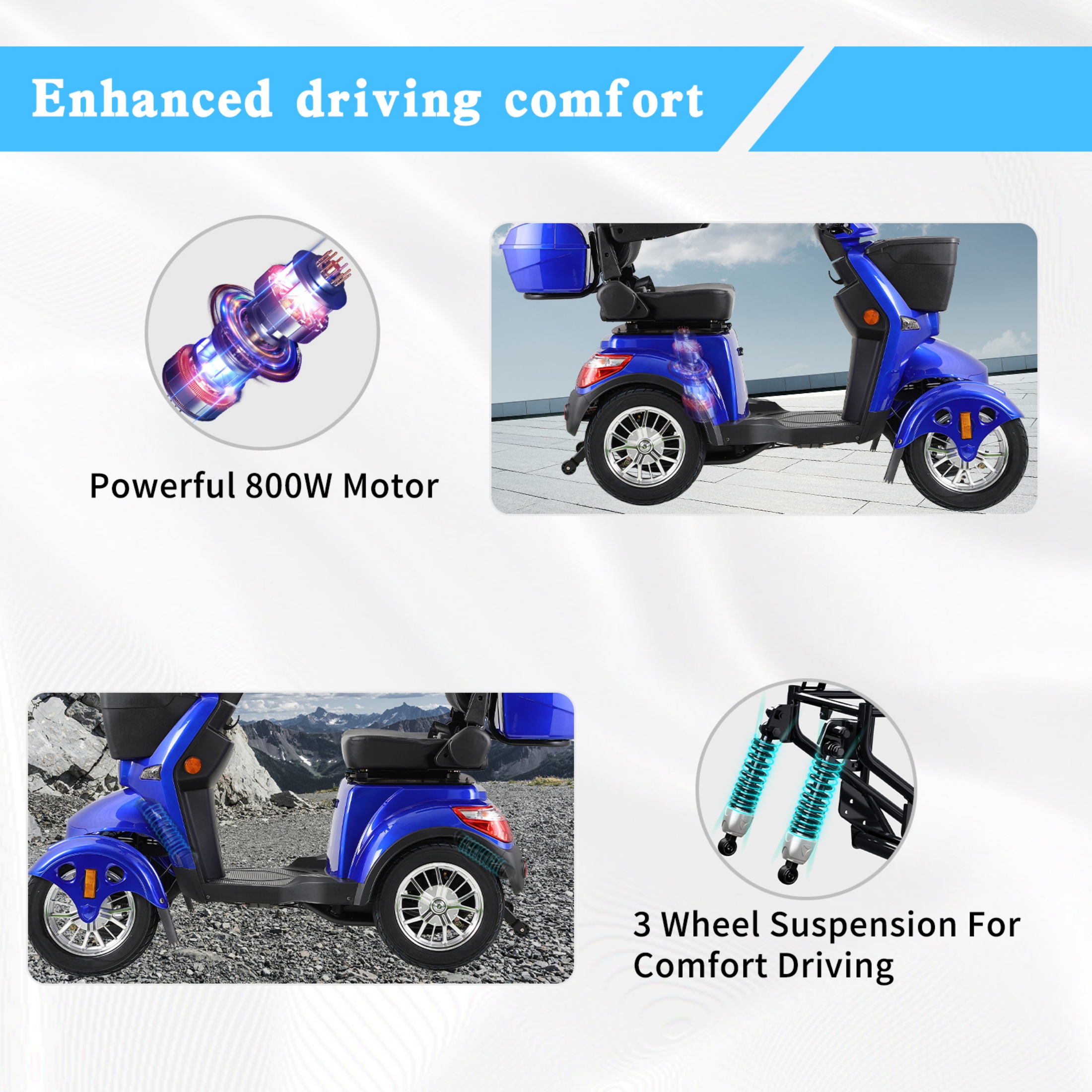 QEEKA All Terrain Mobility Scooter,Heavy-Duty 4 Wheel Mobility Scooters 500lbs Capacity -800W,Handicap Scooters for Seniors & Adults Travel,Elderly,Remote Key