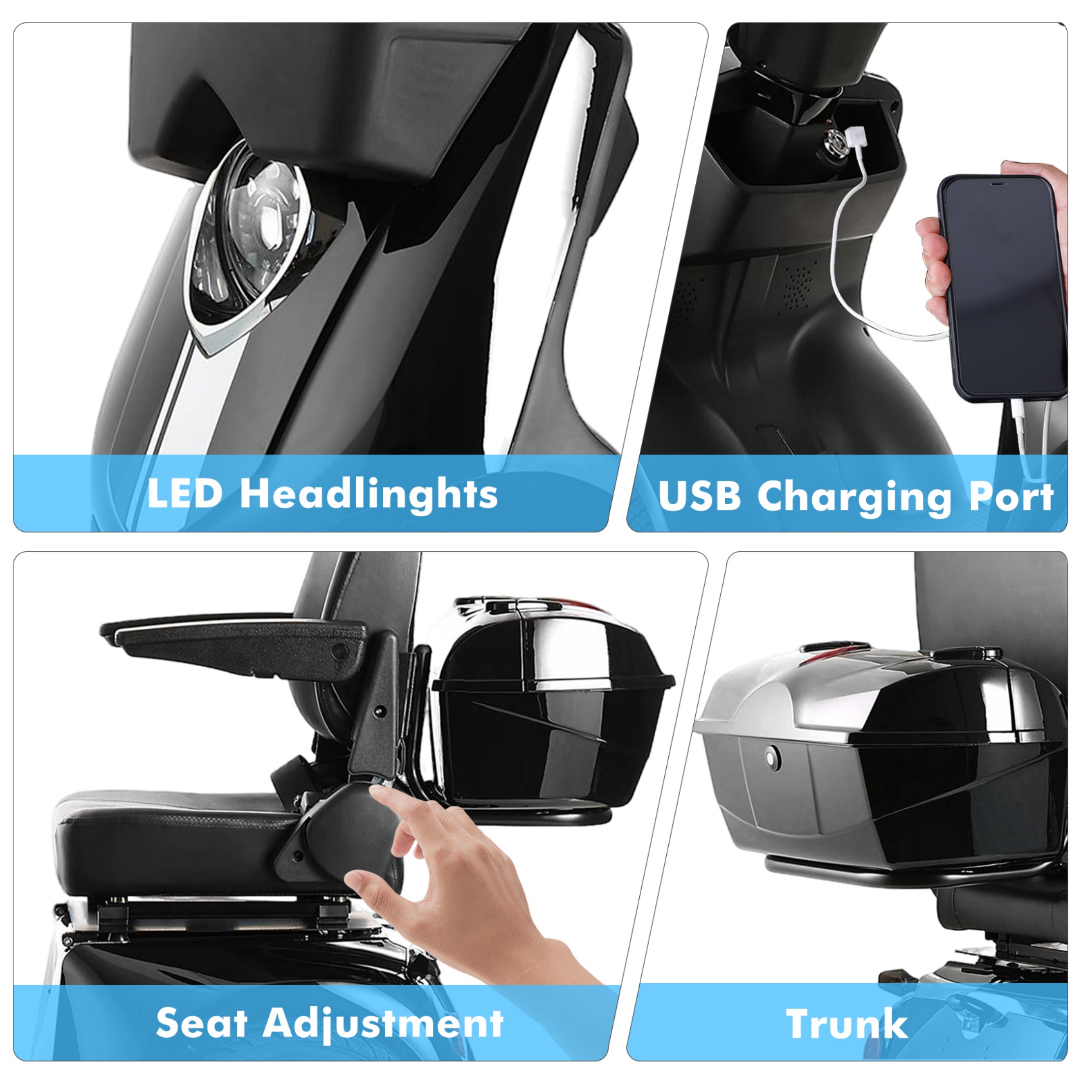 Xlluproid 1000W Heavy-Duty 4 Wheel Mobility Scooter - 500LBS Capacity All Terrain Electric Cart for Seniors,Adults