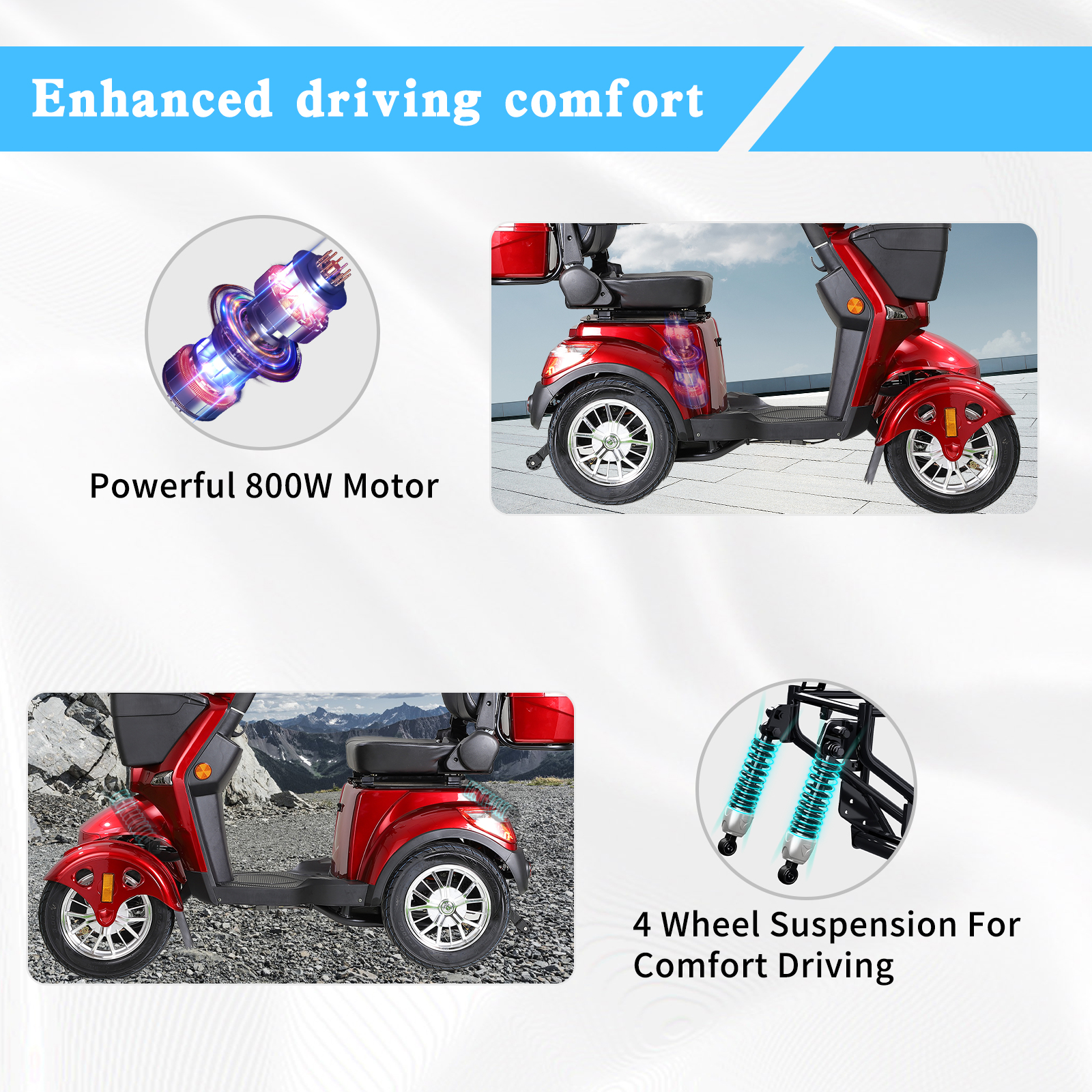 Xlluproid All Terrain 4 Wheel Mobility Scooter - Heavy Duty 800W Motor,500 lbs Weight Capacity,for Adults & Seniors Outdoor Travel - Includes Remote Control Key