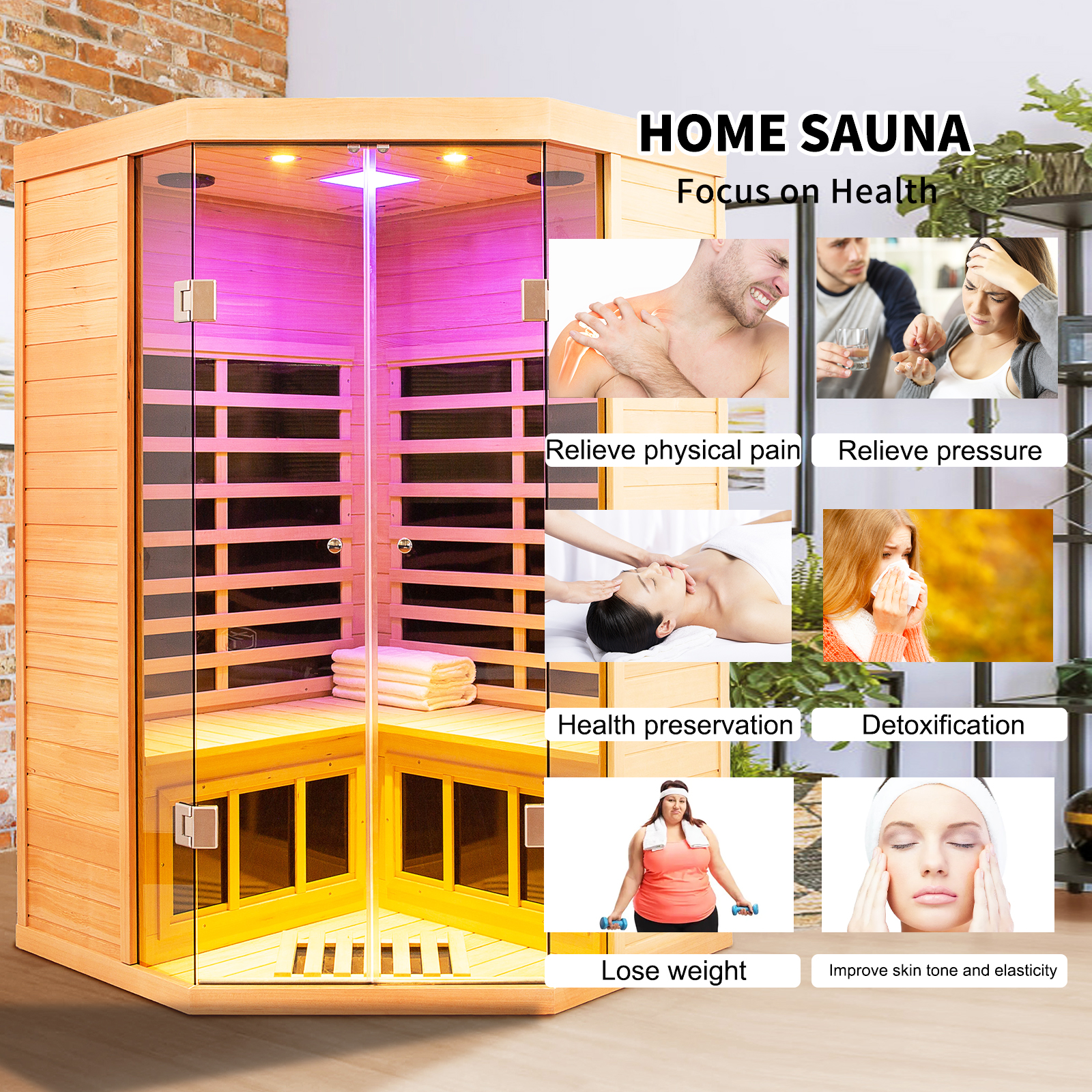 CTOSPOATO 2-3 Person Ultra Low EMF Far Infrared Sauna - 1520W Hemlock Wood, Bluetooth, Chromotherapy Lights, APP Control