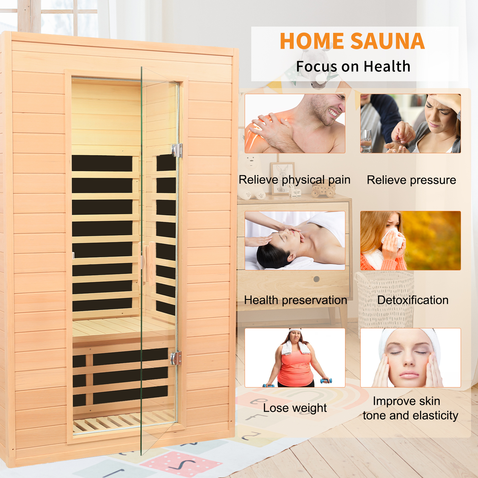 CTOSPOATO 2-Person Far Infrared Sauna - Roof-Embedded Indoor Home Sauna with Bluetooth