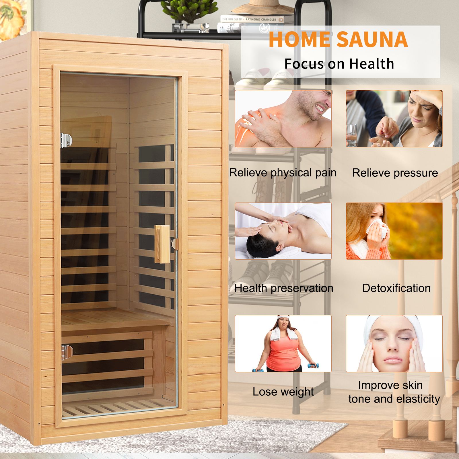 CTOSPOATO Infrared Saunas for Home 1 Person Indoor Sauna Dry Sauna for Home,1290W Low Emf Infrared Sauna Red Light Saunas for Home with Bluetooth Reading Light