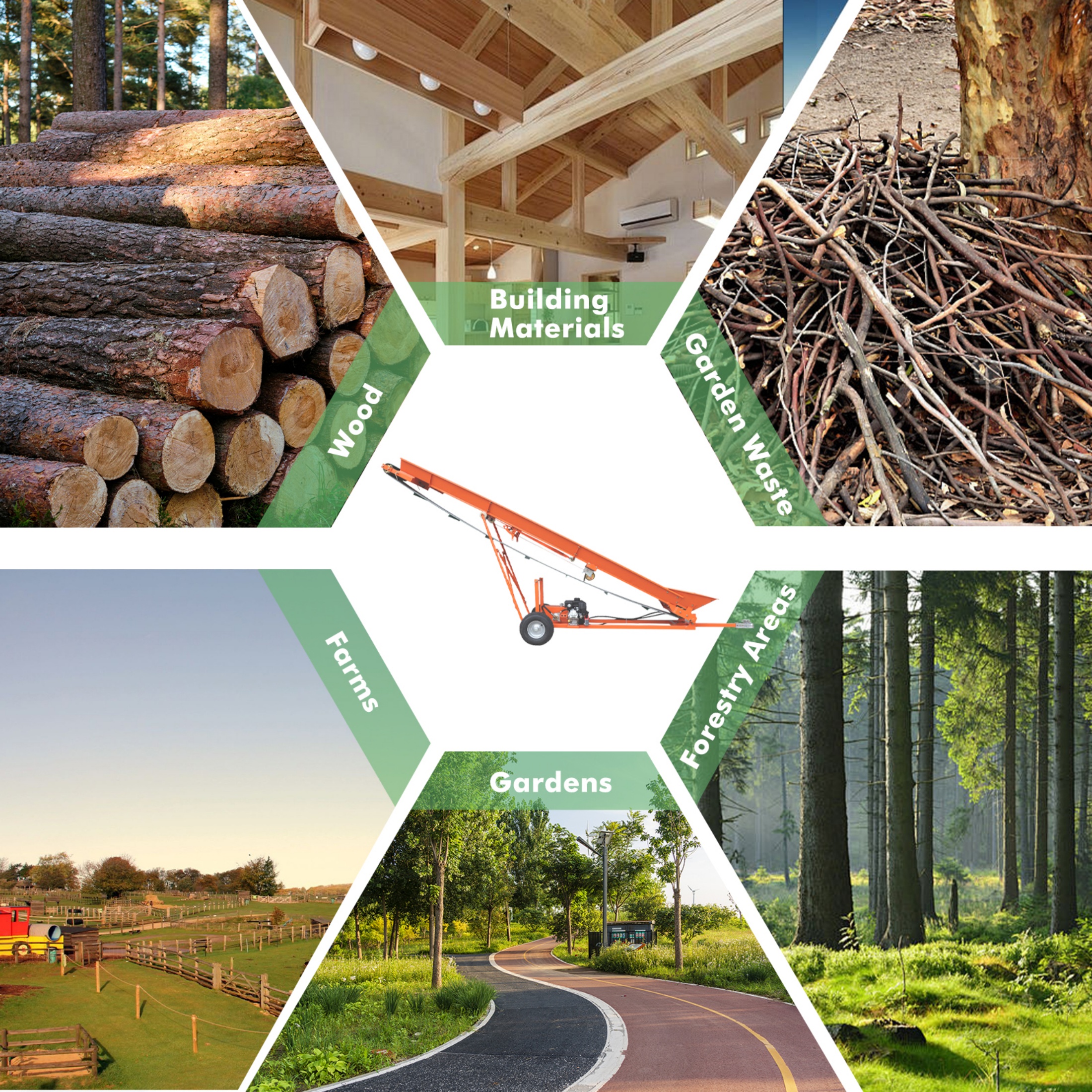 Firewood Conveyor 6.5HP 208cc Gasoline Powered 19.7" Width PVC Belt Wood Conveyor Lifter Elevator with B&S Engine