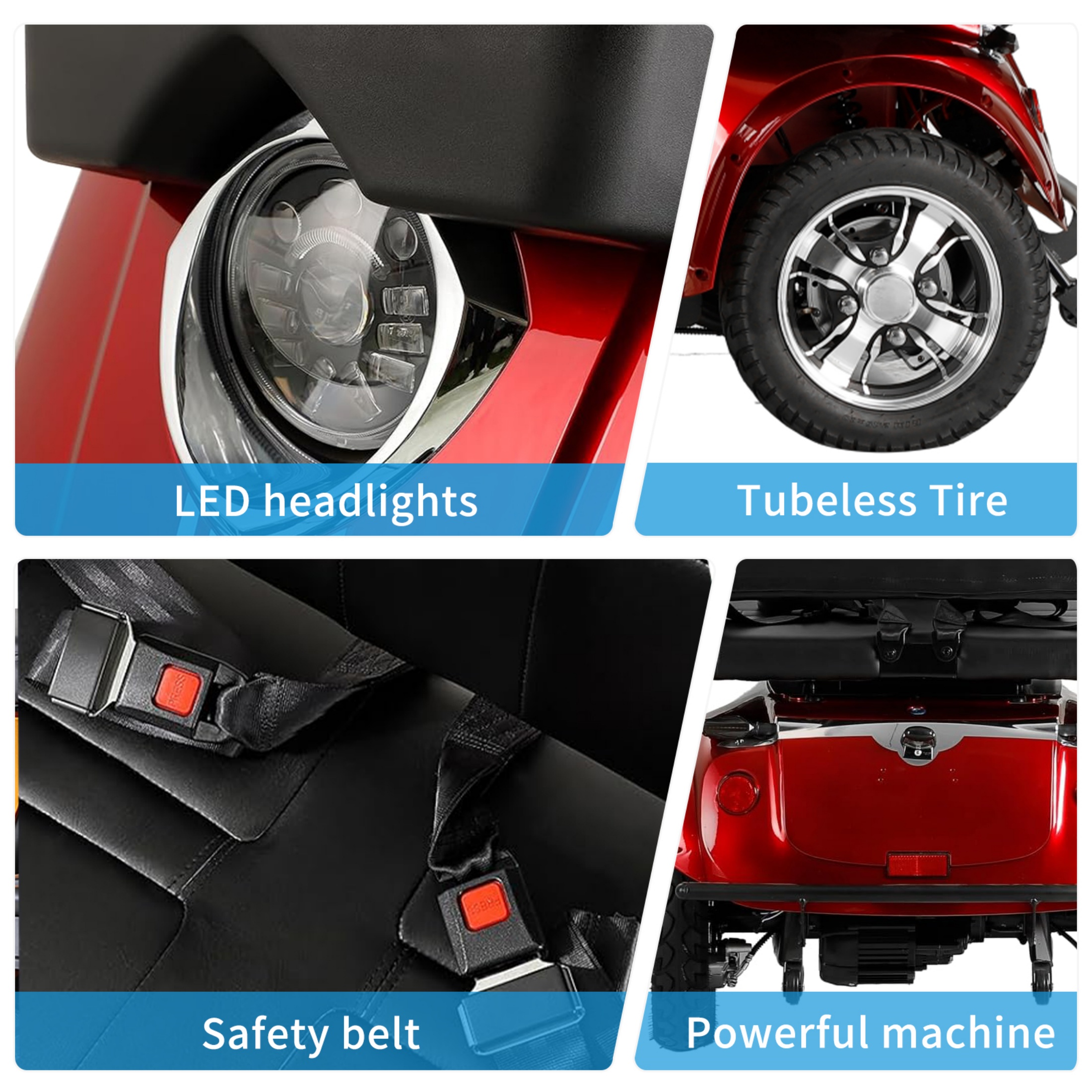 QEEKA Multi Seat Mobility Scooter,Size Robust Design, Stable & Comfortable for Travel,1000W Heavy Duty 4 Wheel Mobility Scooters 600Lbs,25-31 Miles of Range,Red