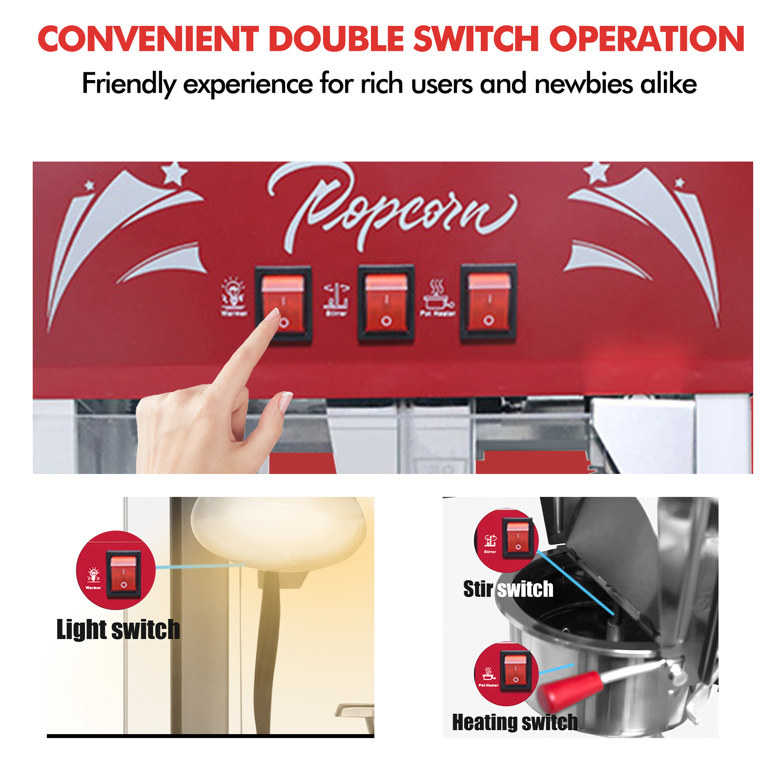 QEEKA 12Oz Commercial Popcorn Maker Machine - 850W Stainless Steel Popper with Warming Deck & Tempered Glass,Great for Parties,Movie Nights & Home Theater