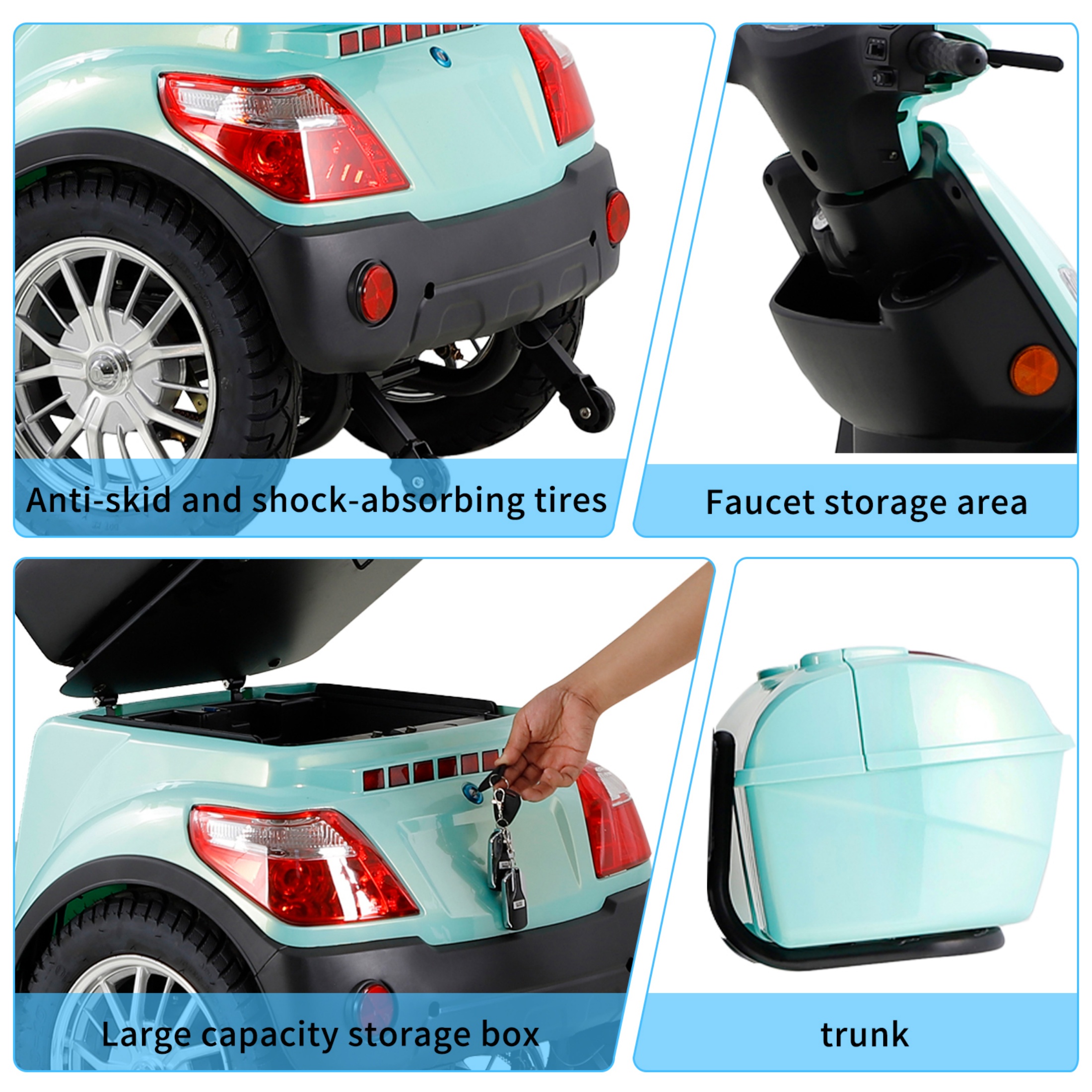 QEEKA 4-Wheel Mobility Scooter with Electric Powered Chair, Green, 500lb Limit