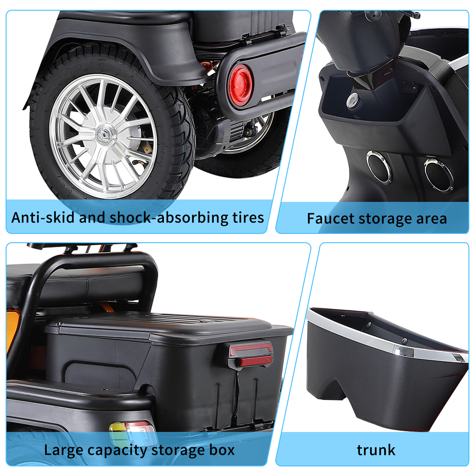 QEEKA 2-Seater Heavy-Duty All-Terrain Electric Mobility Scooter for Adults & Seniors,1000W Motor,500 LBS Capacity,Adjustable Seat,Black