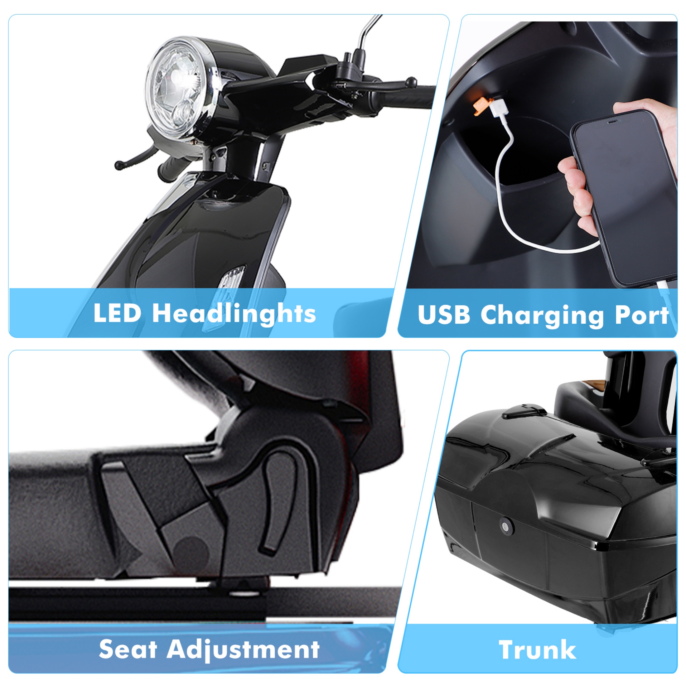 Mobility Scooter, Heavy Duty Electric Golf Cart 4 Wheel Powered Mobility Scooters for Seniors & Adults,Powerful Battery with Rear Lockbox & Golf Cart Rack Adjustable Seat,Black