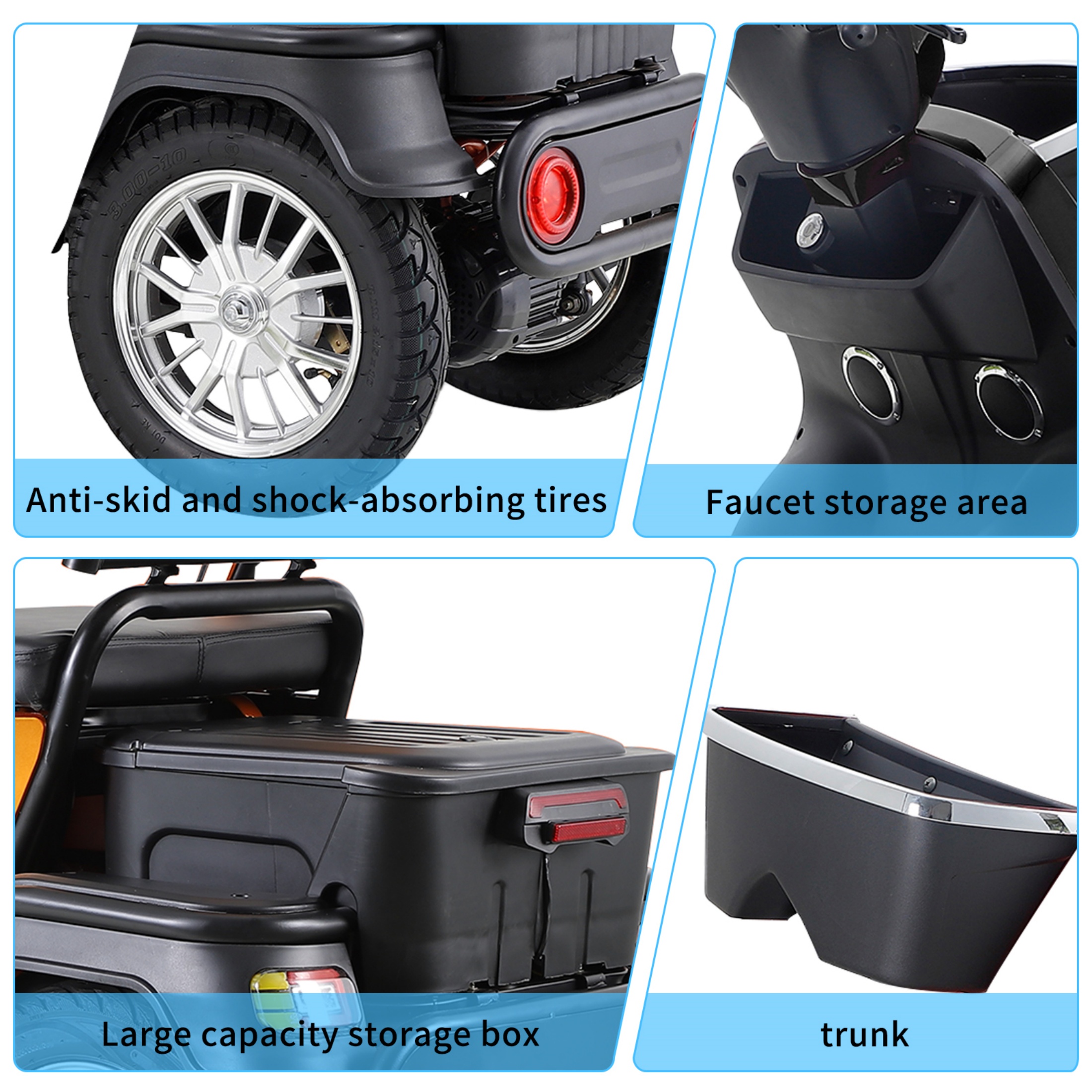Xlluproid Mobility Scooters,2 Seater Electric Scooter Mobility Scooter for Adults& Seniors 1000W,Heavy-Duty 4 Wheel ,Adjustable Seat 500lbs Capacity,Black