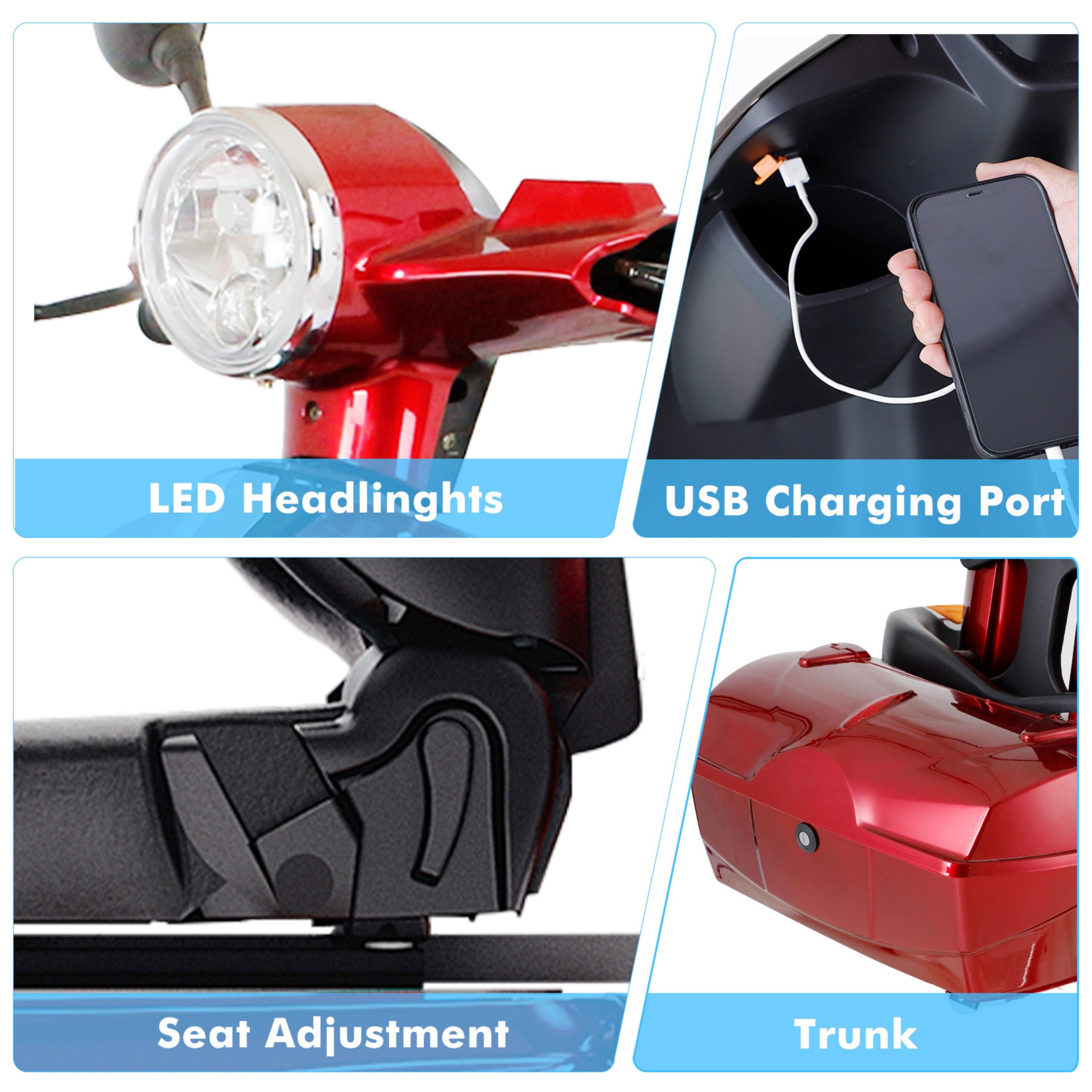 Mobility Scooter, Heavy Duty Electric Golf Cart 4 Wheel Powered Mobility Scooters for Seniors & Adults,Powerful Battery with Rear Lockbox & Golf Cart Rack Adjustable Seat,Black