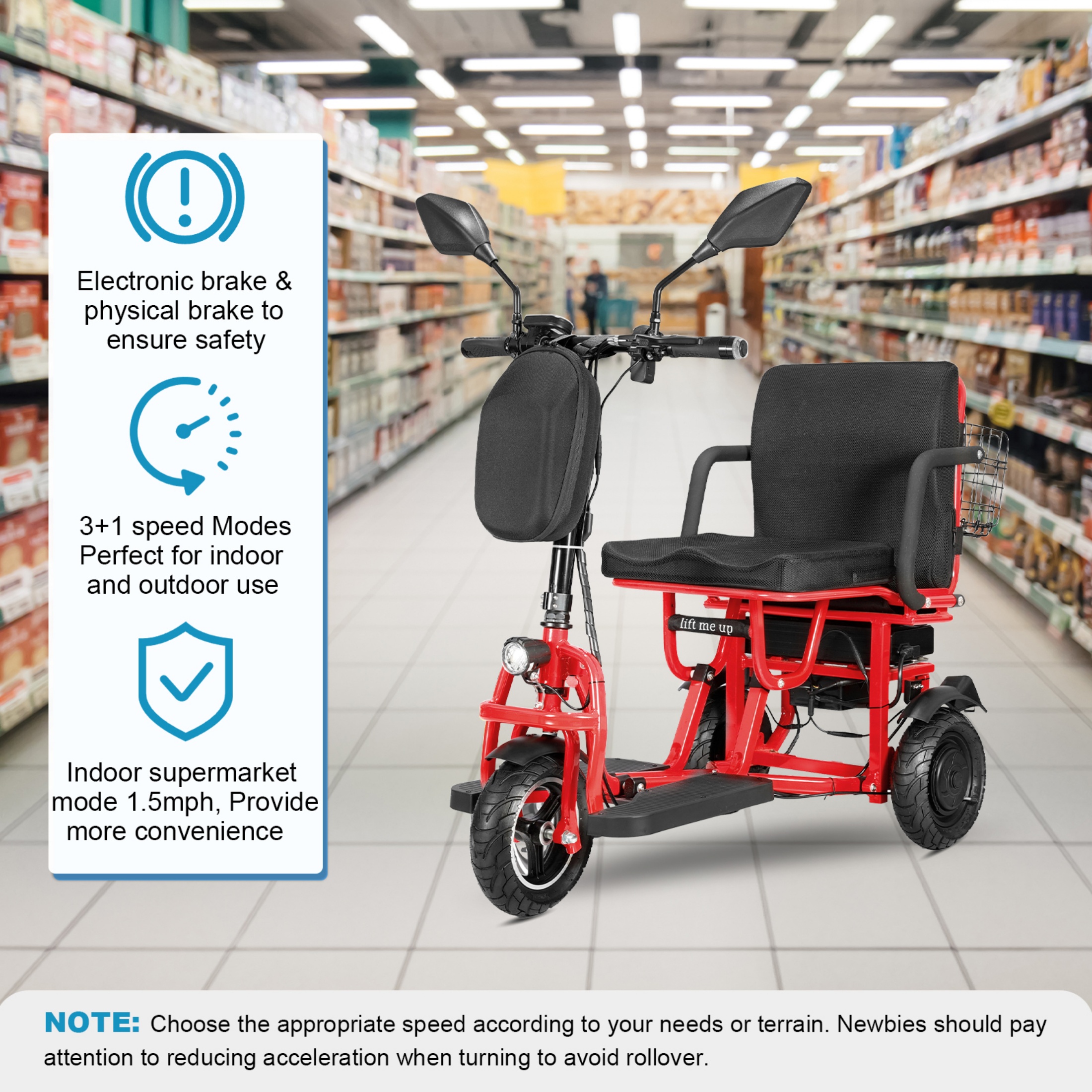 QEEKA Foldable 3 Wheel Mobility Scooter for Seniors and Adults,Fits in Car Trunk,Lightweight & High-Power 700W,300lbs Capacity,20 mile Range,Black