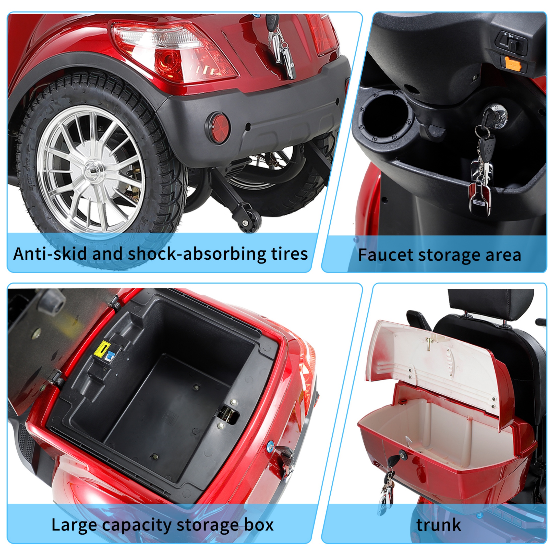 QEEKA Mobility Scooters,Heavy Duty 4 Wheel for Seniors & Adults 500lbs Capacity - Electric Powered Chair,800W,Red