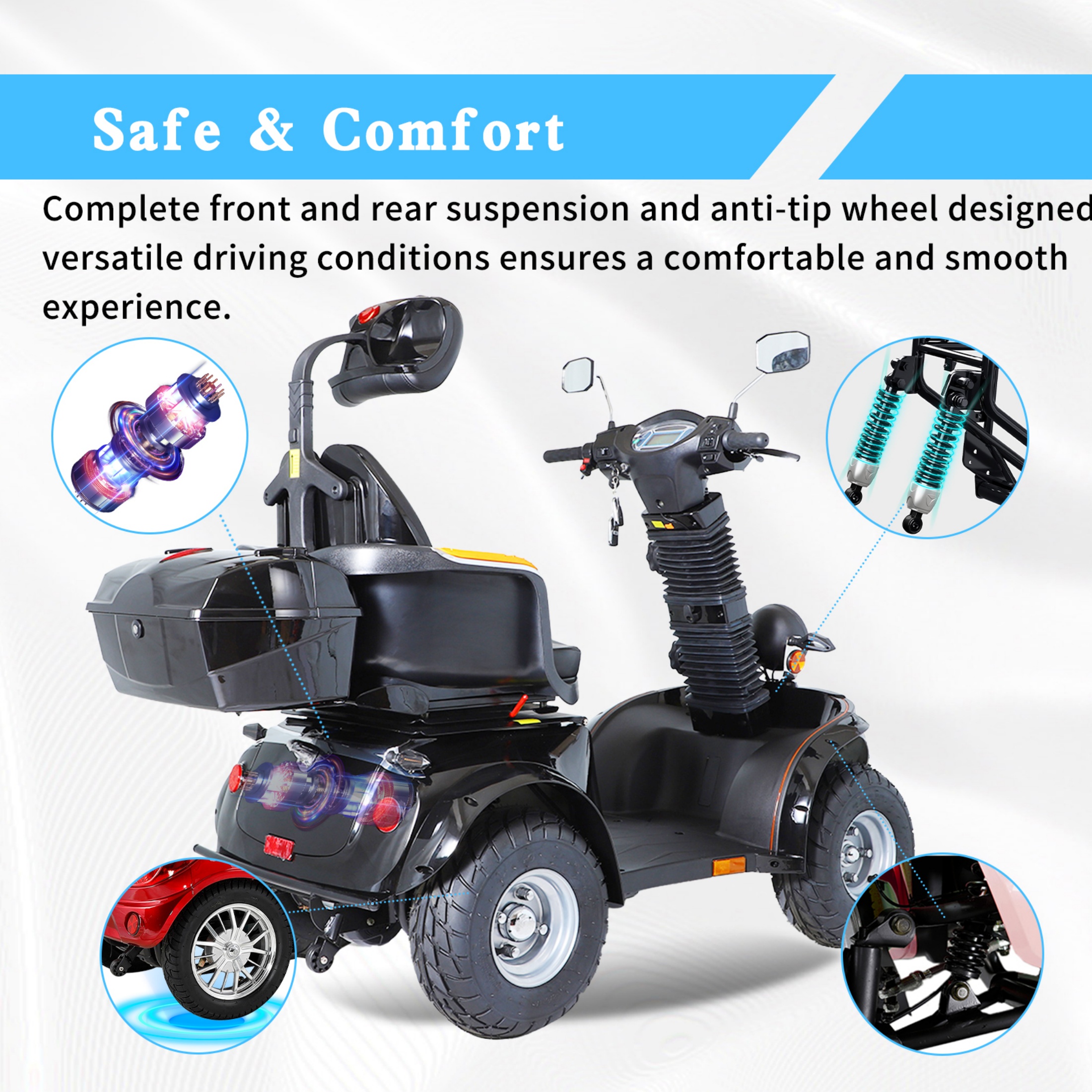 QEEKA Mobility Scooter,Heavy Duty 4 Wheel Mobility Scooters,1000W All Terrain for Seniors & Adults,600 lbs Capacity,Black