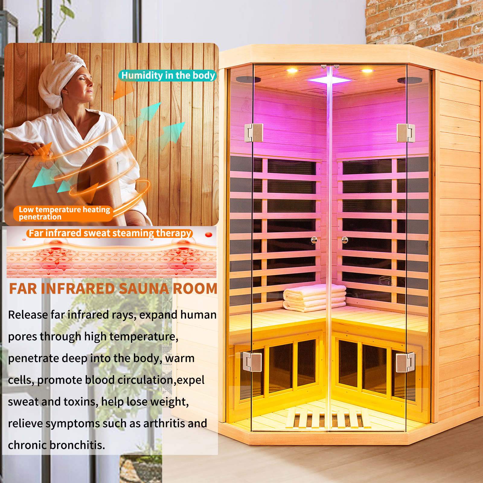 CTOSPOATO 2-3 Person Ultra Low EMF Far Infrared Sauna - 1520W Hemlock Wood, Bluetooth, Chromotherapy Lights, APP Control