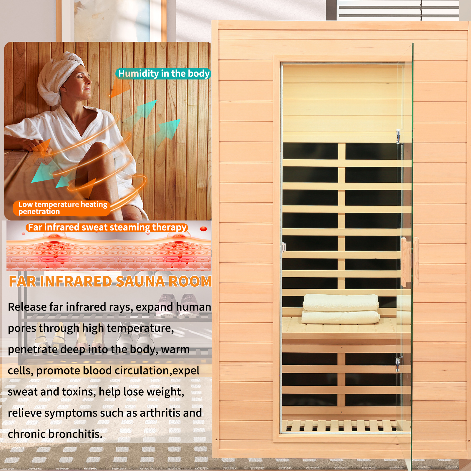 CTOSPOATO 2-Person Far Infrared Sauna - Roof-Embedded Indoor Home Sauna with Bluetooth