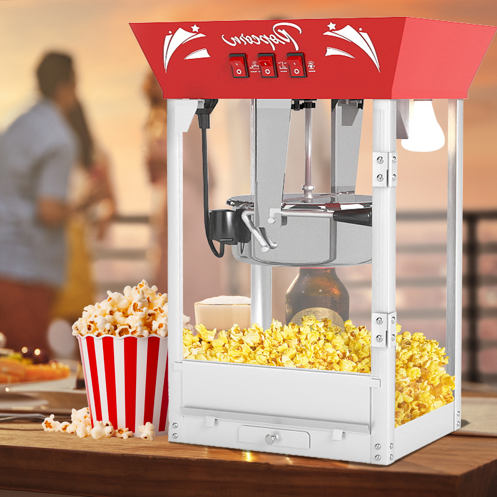 QEEKA 12Oz Commercial Popcorn Maker Machine - 850W Stainless Steel Popper with Warming Deck & Tempered Glass,Great for Parties,Movie Nights & Home Theater