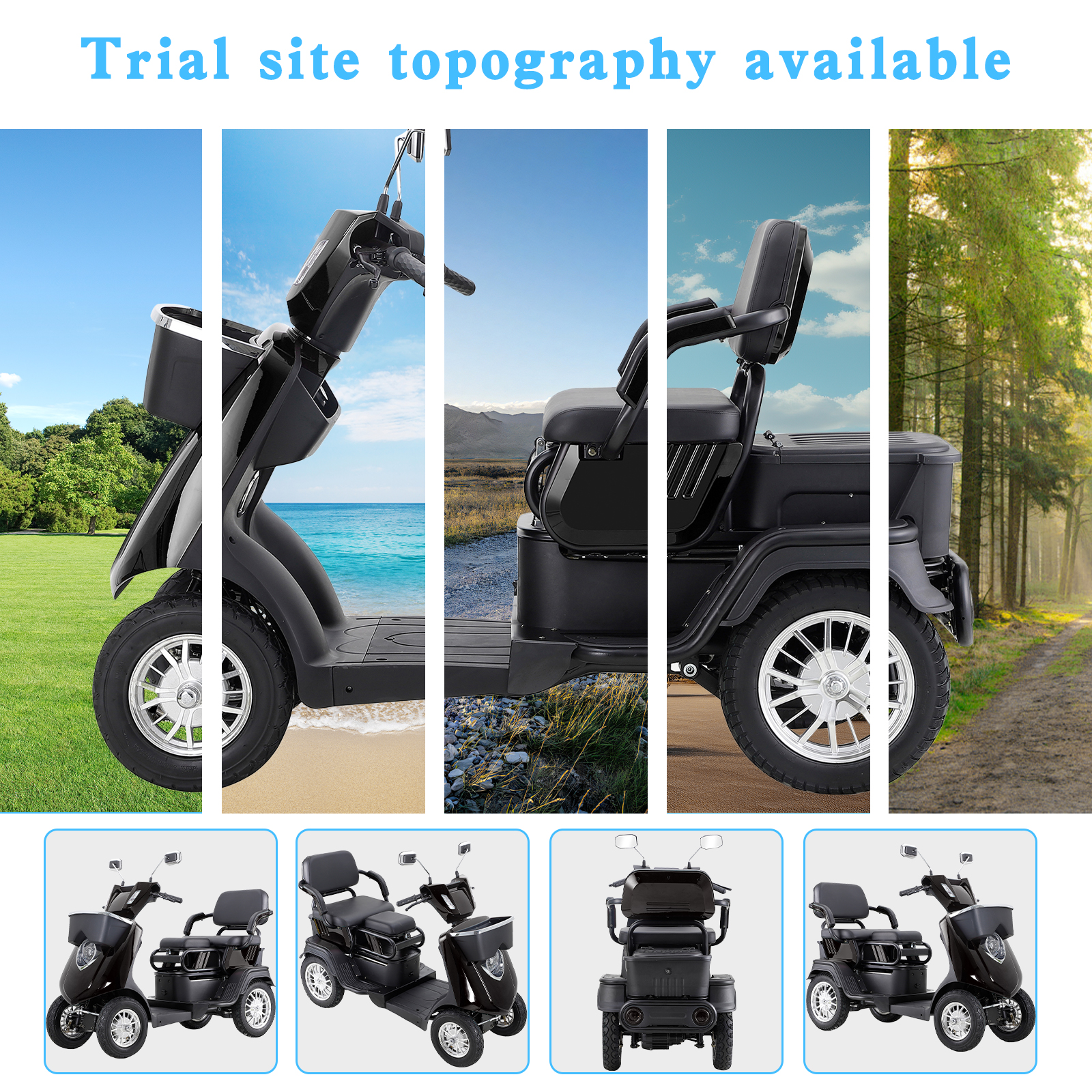 QEEKA 2-Seater Heavy-Duty All-Terrain Electric Mobility Scooter for Adults & Seniors,1000W Motor,500 LBS Capacity,Adjustable Seat,Black