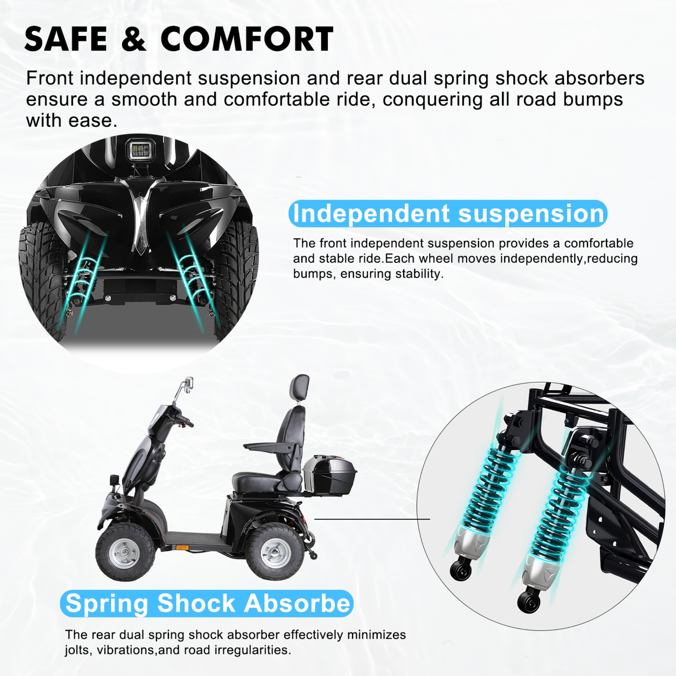 Xlluproid Mobility Scooters,2 Seater Electric Scooter Mobility Scooter for Adults& Seniors 1000W,Heavy-Duty 4 Wheel ,Adjustable Seat 500lbs Capacity,Black