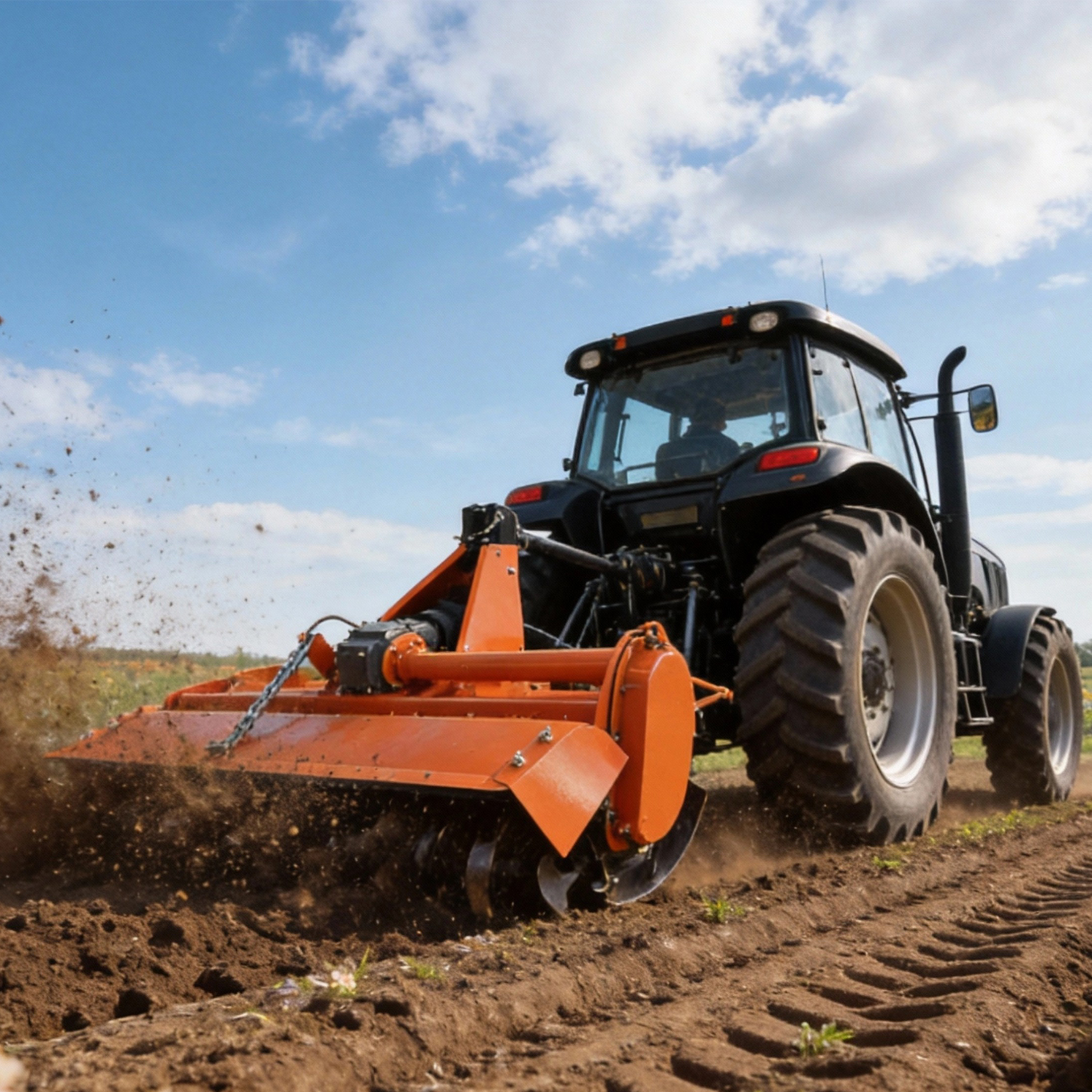 QEEKA 37" Rotary Tiller Attachment for Category 1 Tractors,3-Point Hitch, 540 RPM PTO Driven,with Replaceable L-Shaped Tines,5" Working Depth,Orange