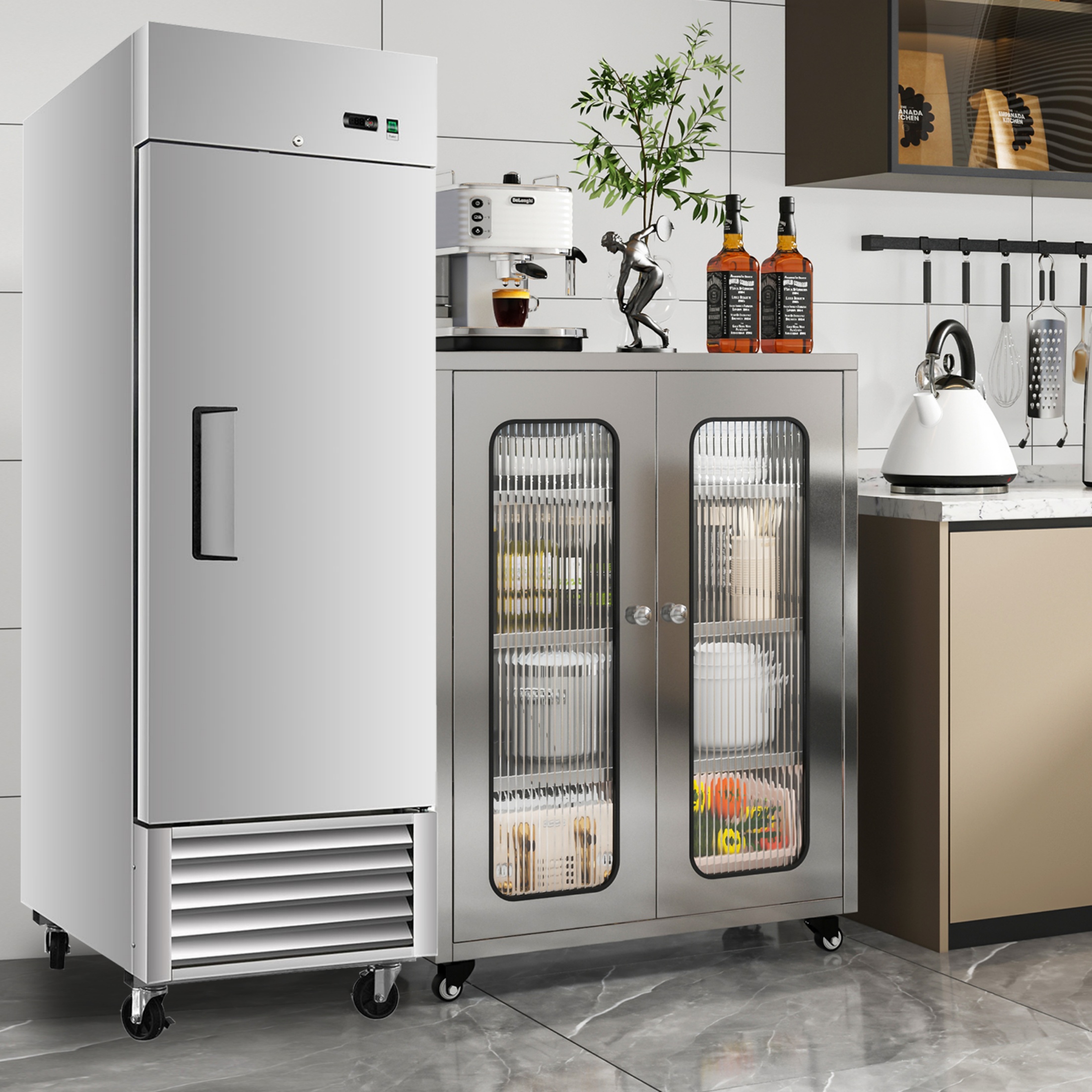 QEEKA 27"W Commercial Freezer Single Solid Door Stainless Steel Interior and Exterior Construction Reach-in Freezer 18.68 Cu.ft. Upright Fan Cooling Freezer for Restaurant,Bar,Shop,Kitchen