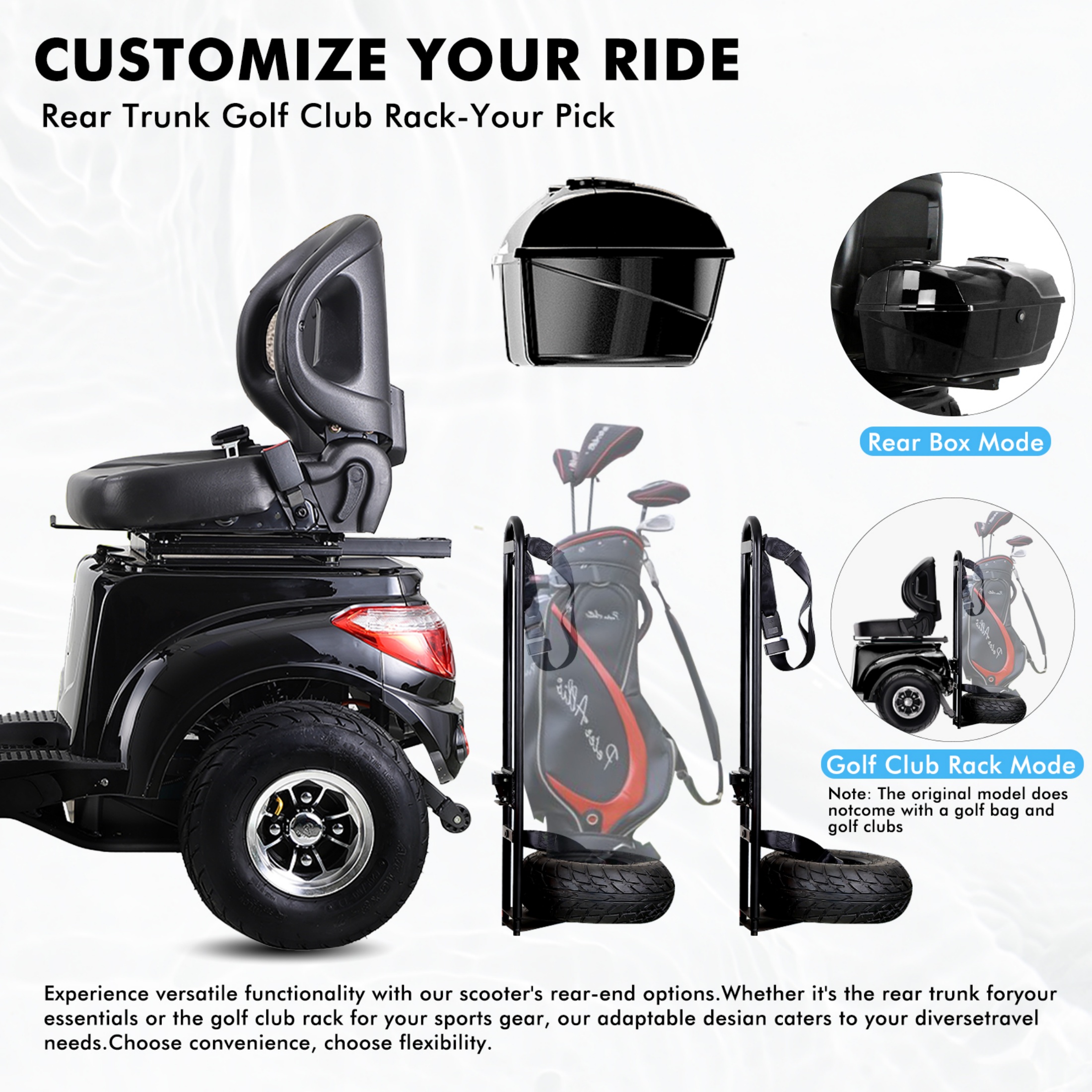 Mobility Scooter, Heavy Duty Electric Golf Cart 4 Wheel Powered Mobility Scooters for Seniors & Adults,Powerful Battery with Rear Lockbox & Golf Cart Rack Adjustable Seat,Black