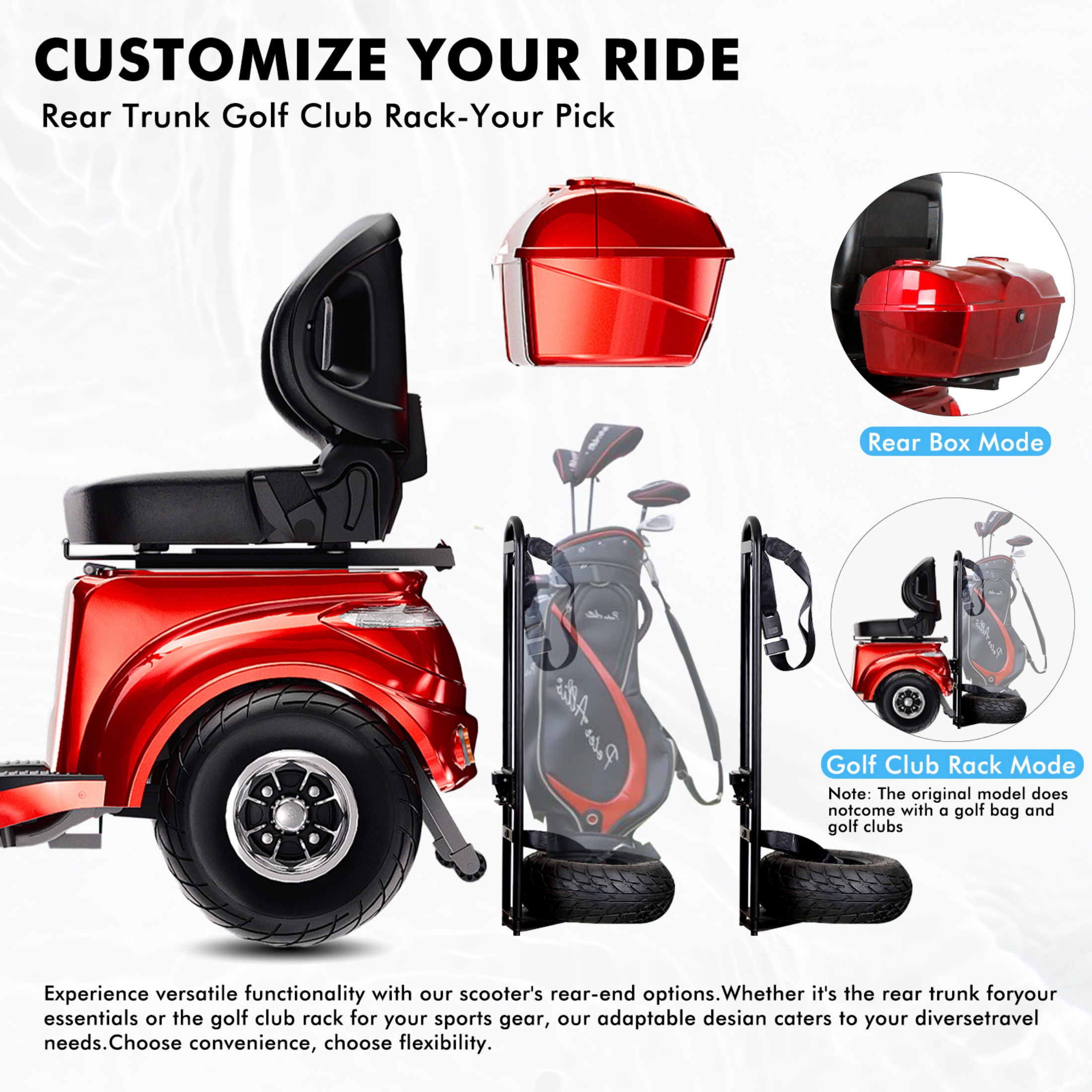 Mobility Scooter, Heavy Duty Electric Golf Cart 4 Wheel Powered Mobility Scooters for Seniors & Adults,Powerful Battery with Rear Lockbox & Golf Cart Rack Adjustable Seat,Black