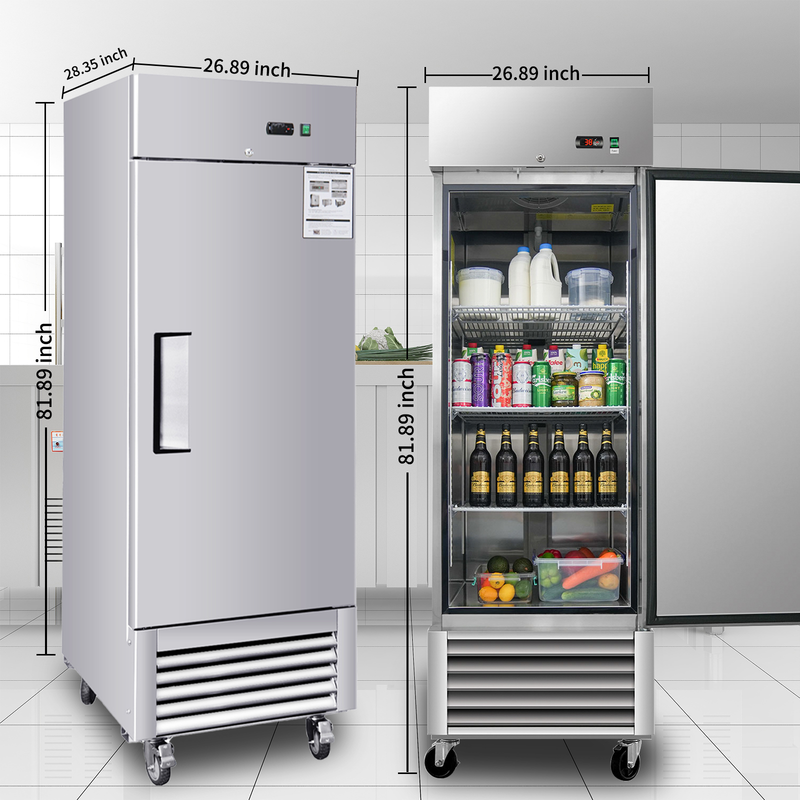  27"W Commercial Refrigerator 18.68 Cu.ft.Reach-in Merchandising Refrigerator for Restaurant,Bar,Shop