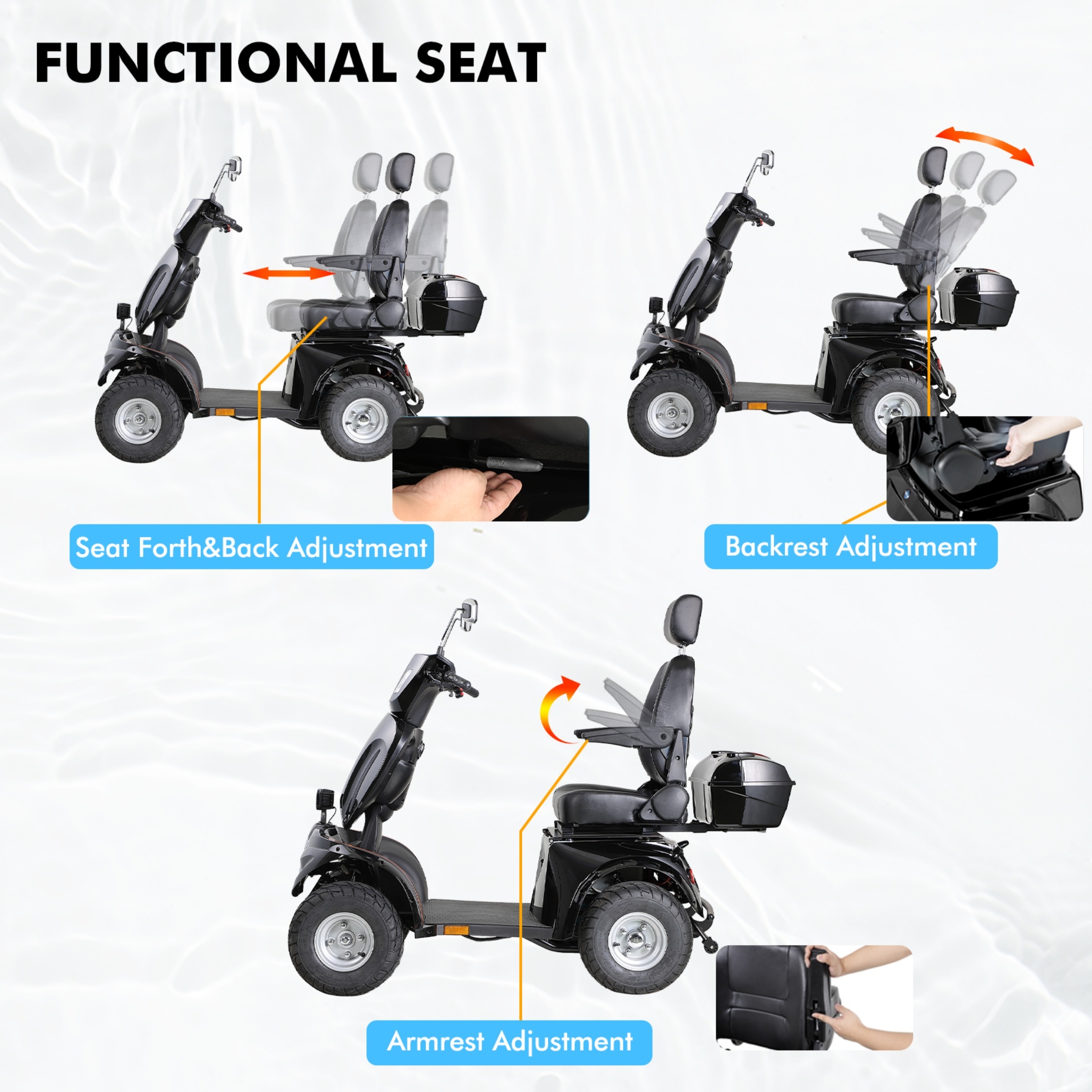 Xlluproid Mobility Scooters,2 Seater Electric Scooter Mobility Scooter for Adults& Seniors 1000W,Heavy-Duty 4 Wheel ,Adjustable Seat 500lbs Capacity,Black
