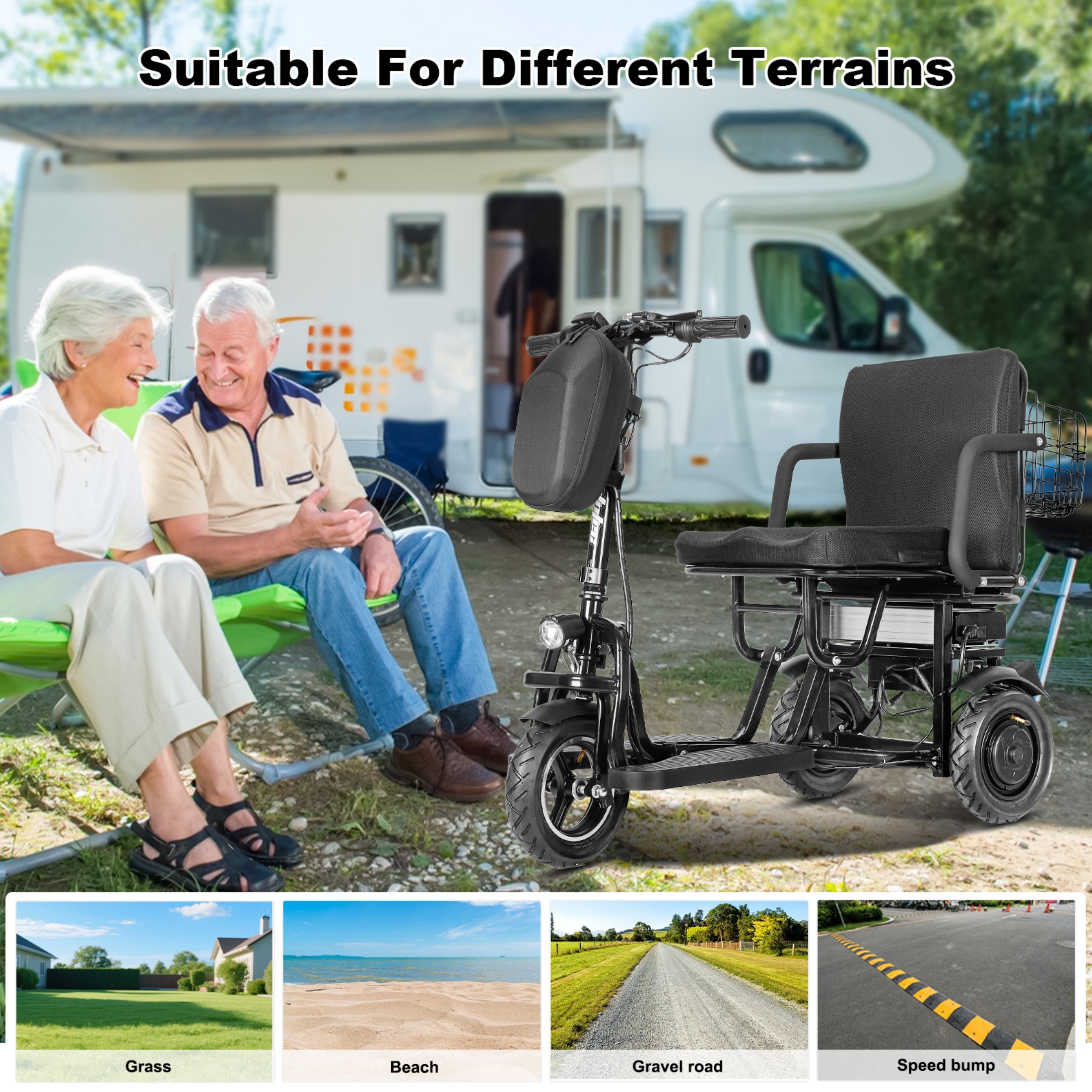 QEEKA Foldable 3 Wheel Mobility Scooter for Seniors and Adults,Fits in Car Trunk,Lightweight & High-Power 700W,300lbs Capacity,20 mile Range,Black
