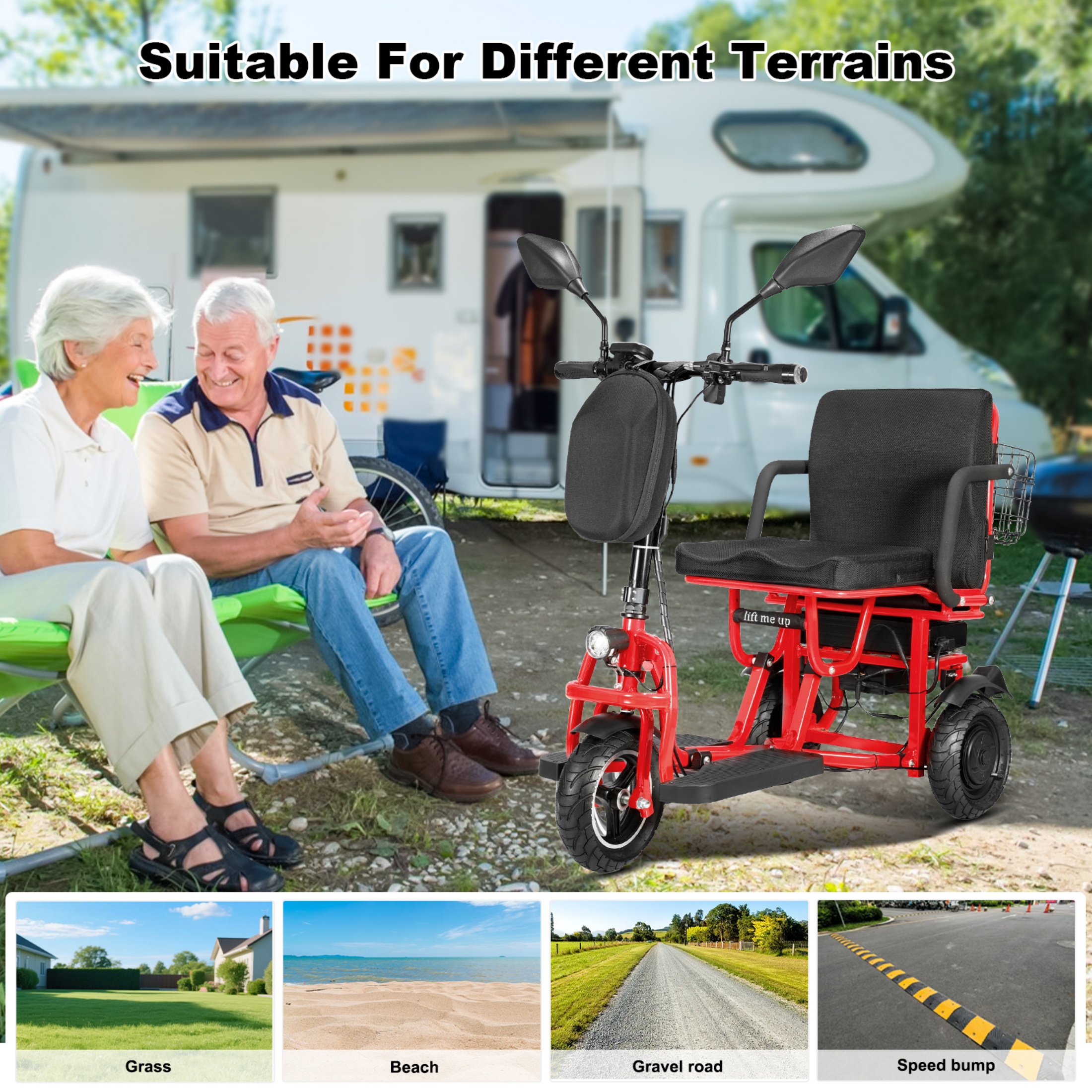 QEEKA Foldable 3 Wheel Mobility Scooter for Seniors and Adults,Fits in Car Trunk,Lightweight & High-Power 700W,300lbs Capacity,20 mile Range,Black